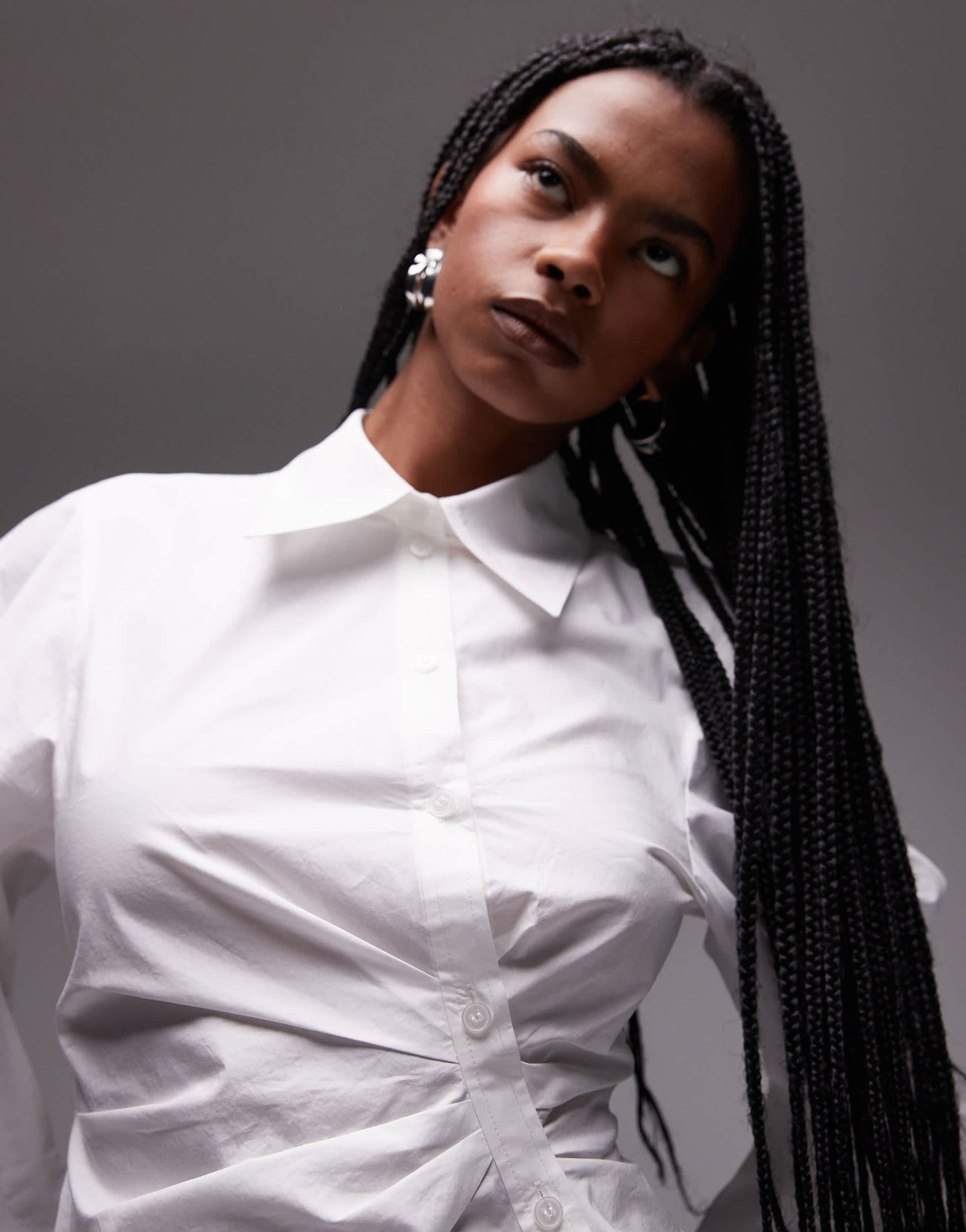 & Other Stories shirt with asymmetric button front with volume sleeves in white