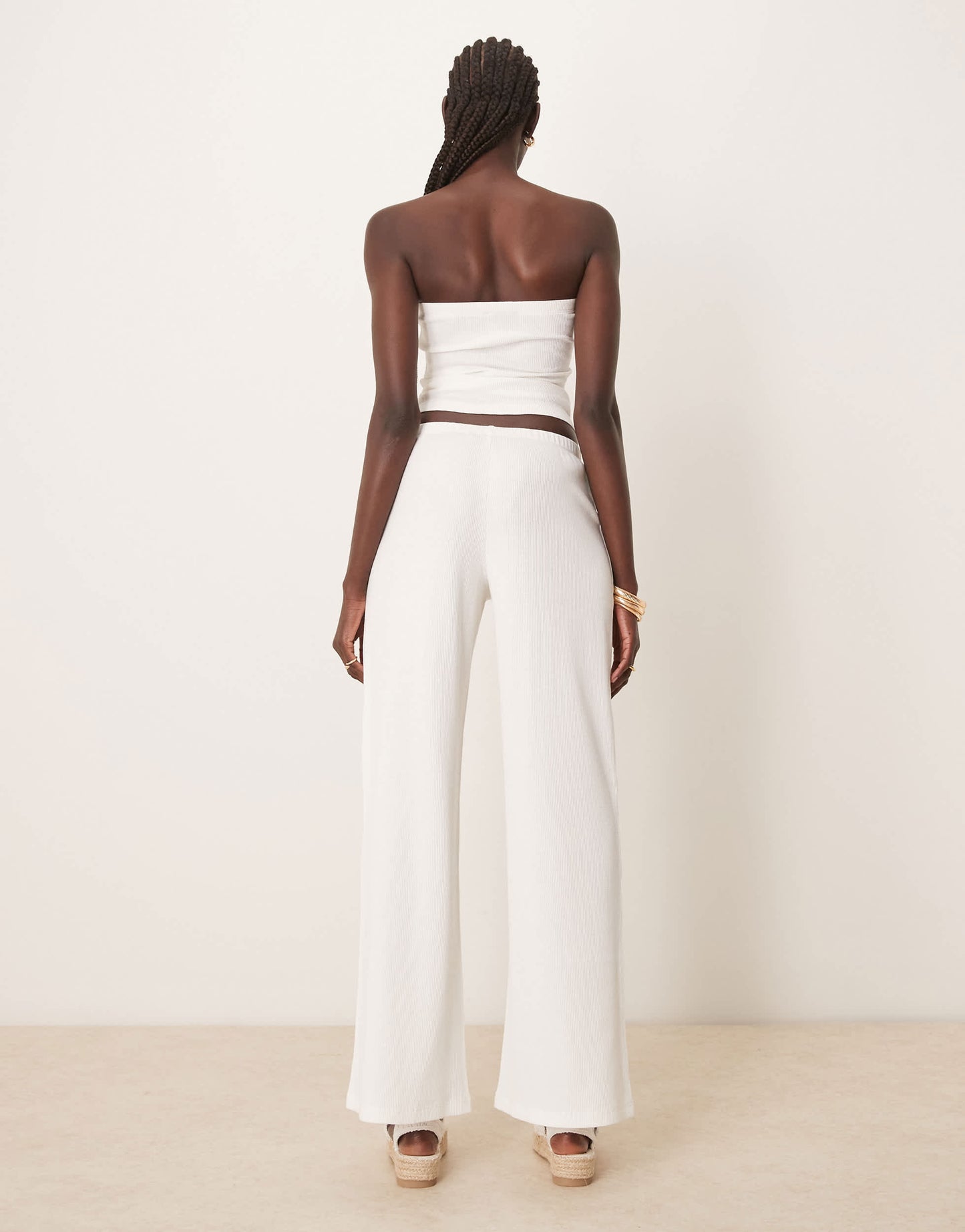 ASOS DESIGN wide leg waffle trouser in cream