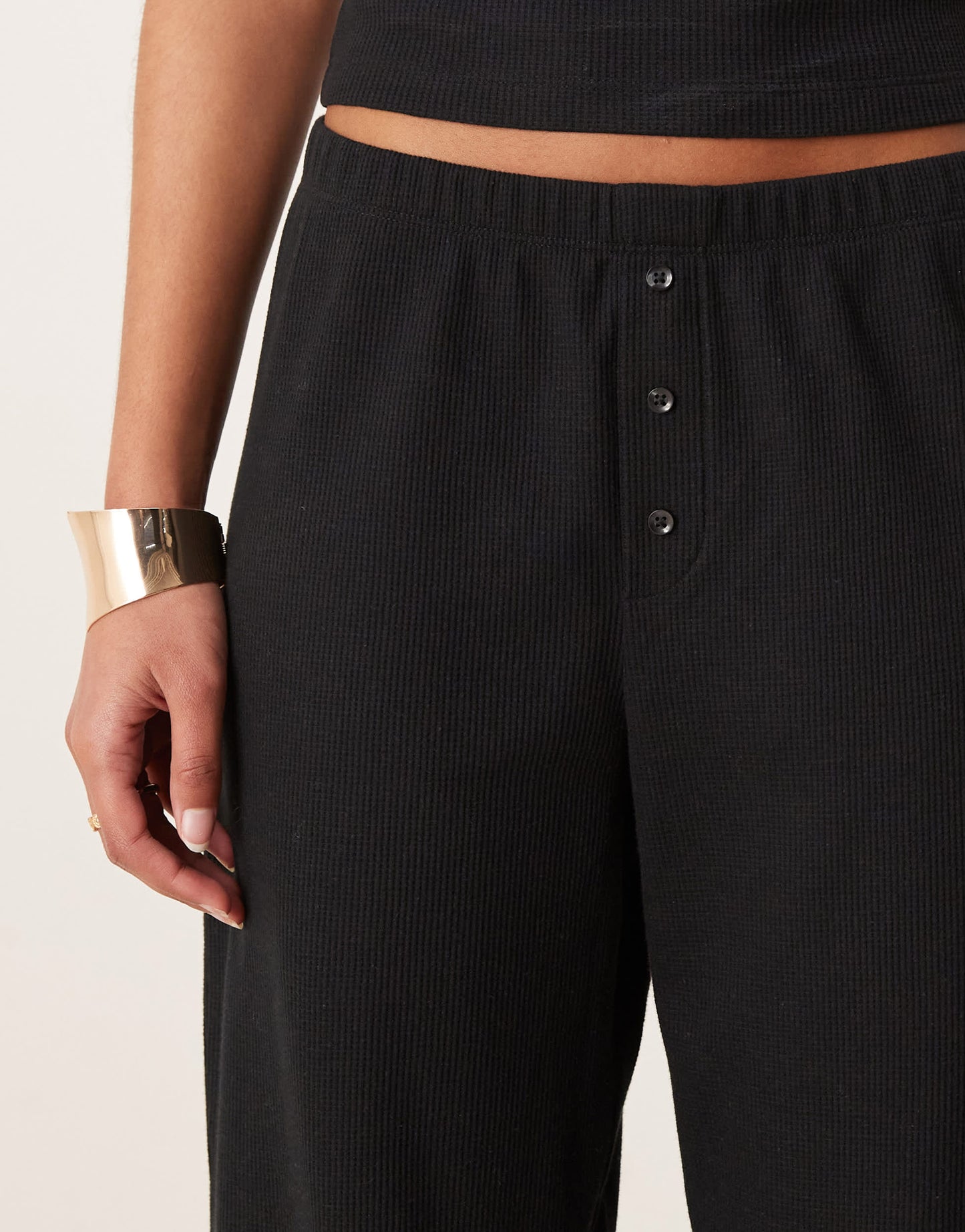 ASOS DESIGN wide leg waffle trouser in black