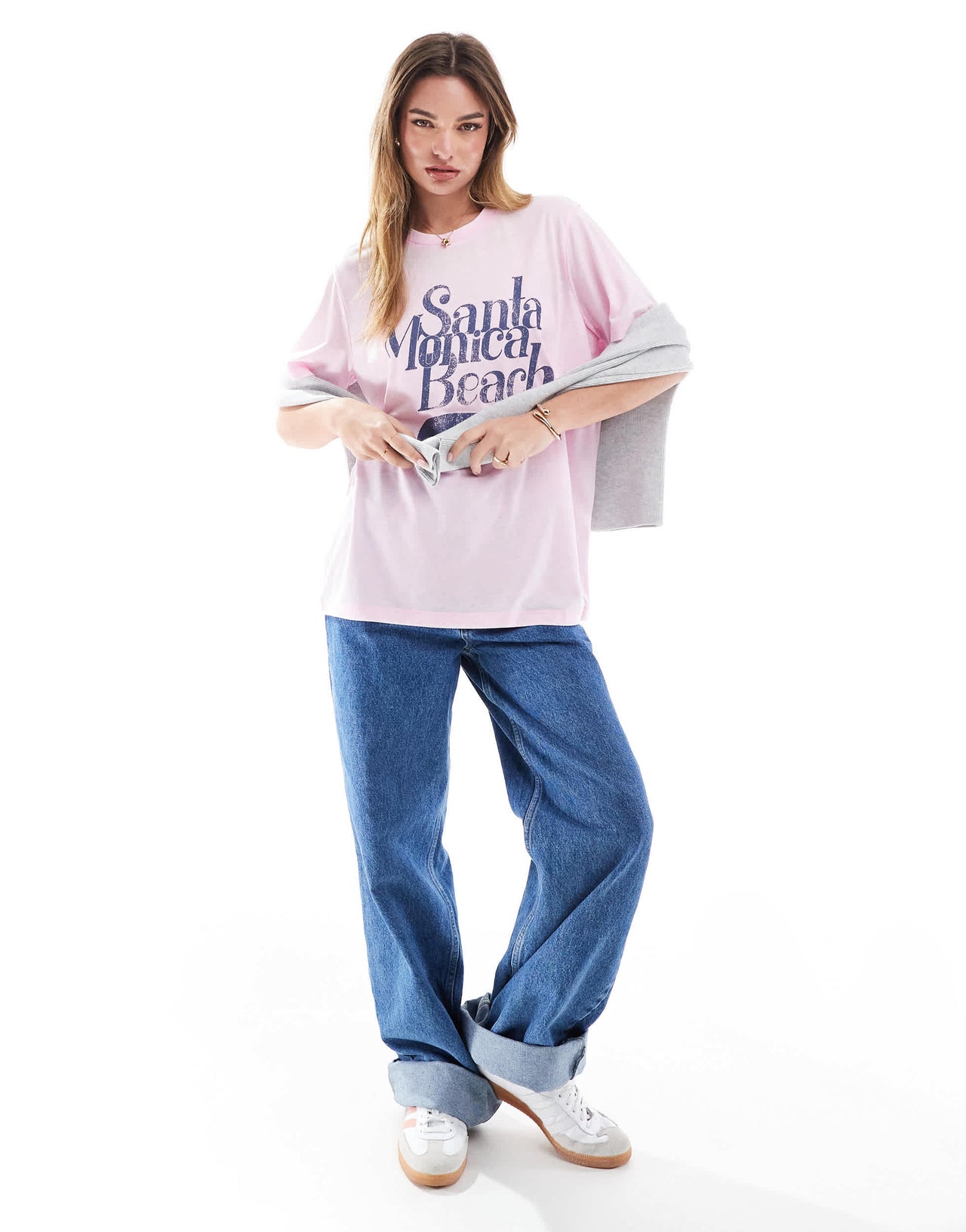 ASOS DESIGN regular fit t-shirt in burn out with Santa Monica beach graphic in pink