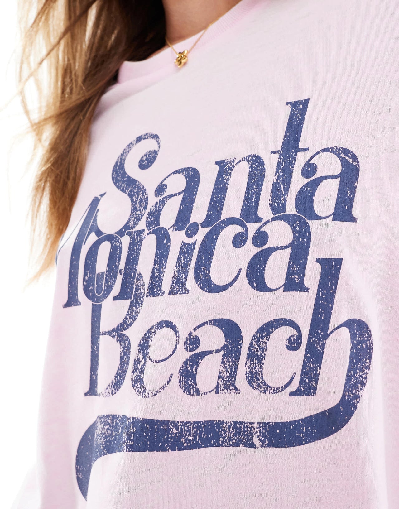 ASOS DESIGN regular fit t-shirt in burn out with Santa Monica beach graphic in pink