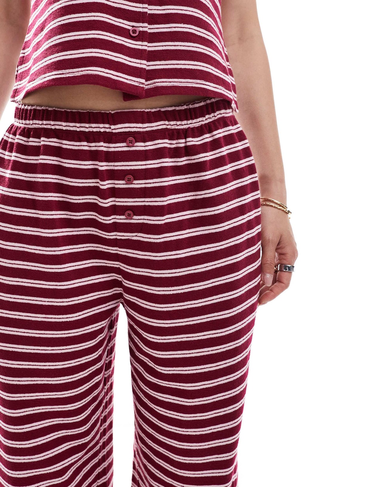 ASOS DESIGN wide leg trouser co-ord in burgundy stripe