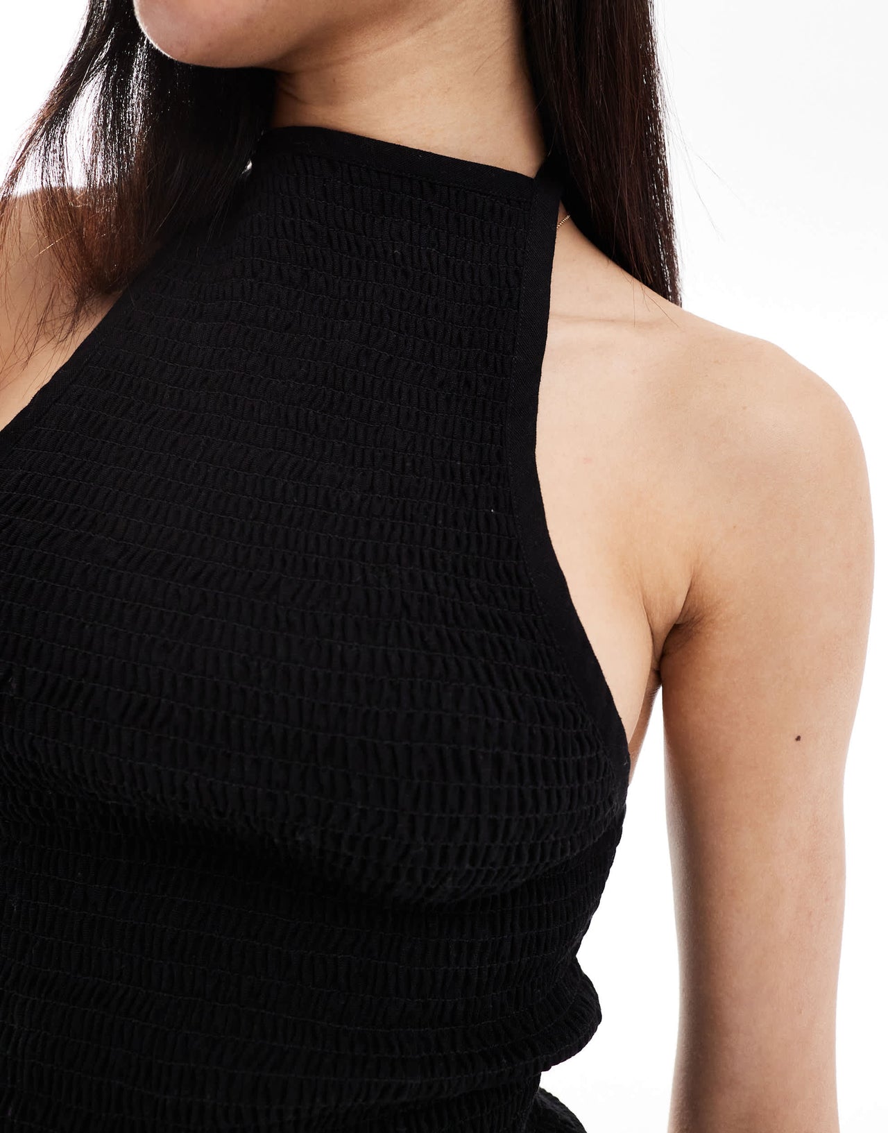 Esmee Exclusive shirring halter crop top in black
