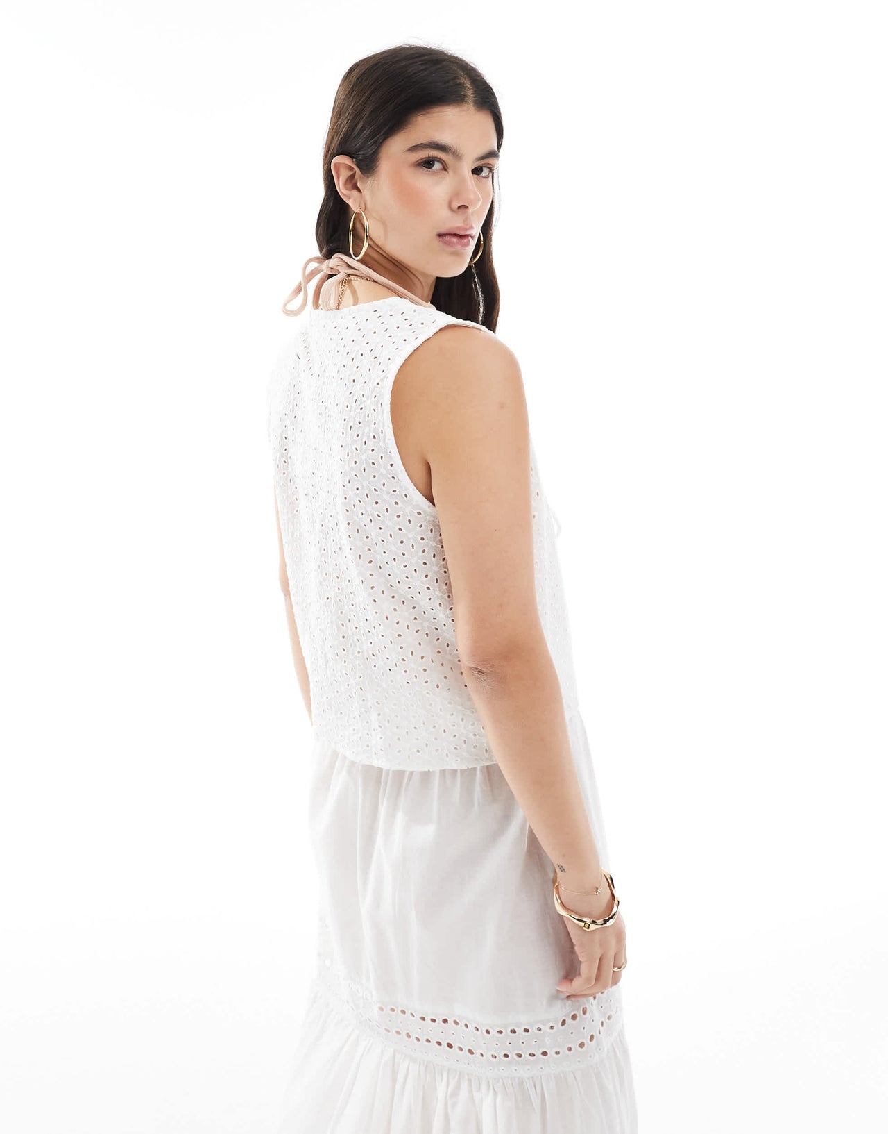 Esmee Exclusive tie front crop waistcoat co-ord in white