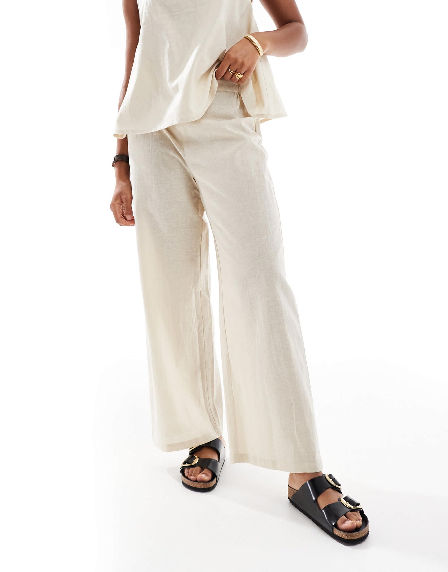 Esmee Exclusive linen look relaxed beach trousers in beige