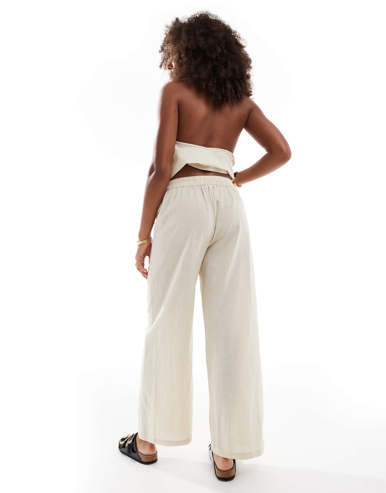 Esmee Exclusive linen look relaxed beach trousers in beige