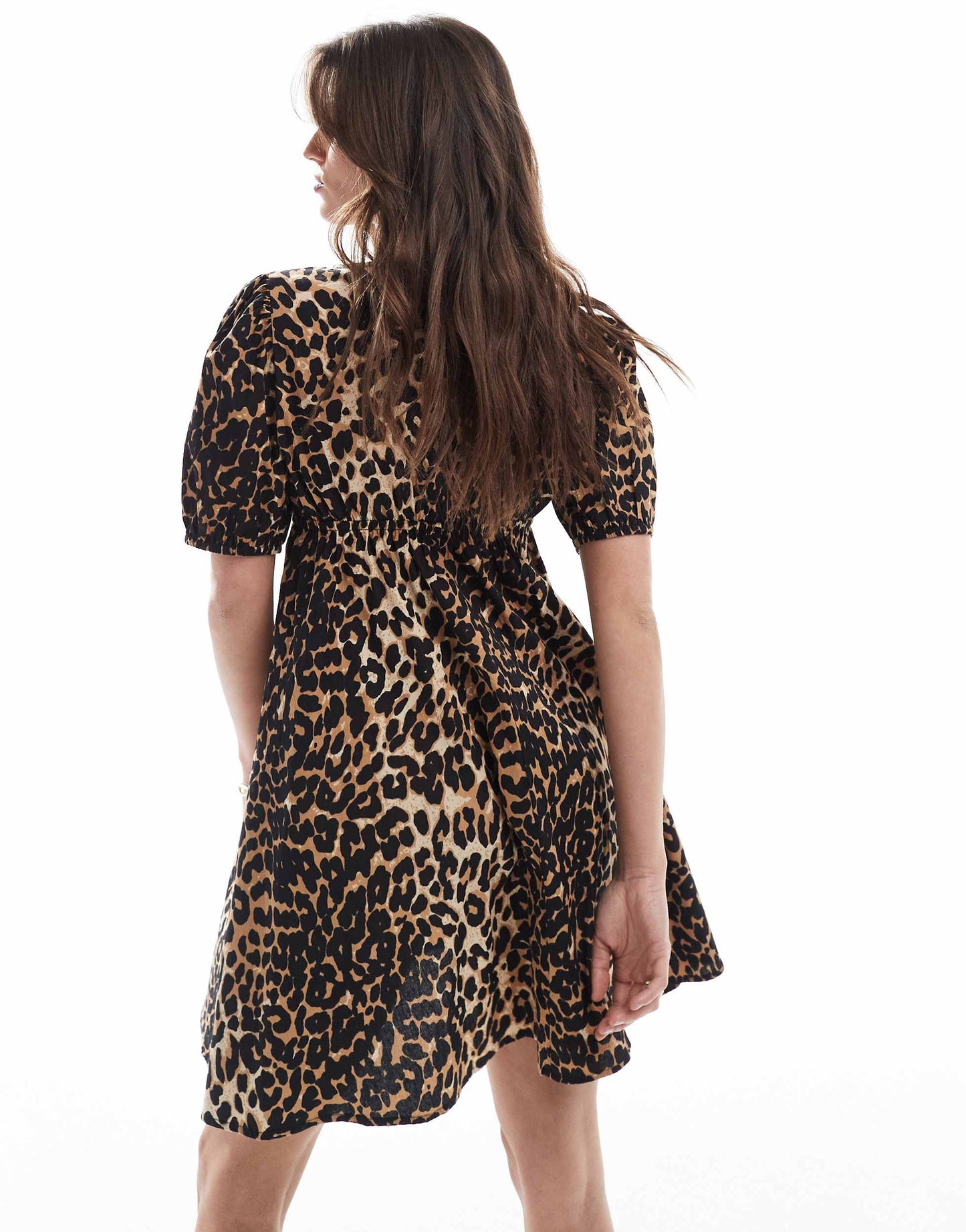 Esmee Exclusive tie front puff sleeve mini beach dress in leopard print