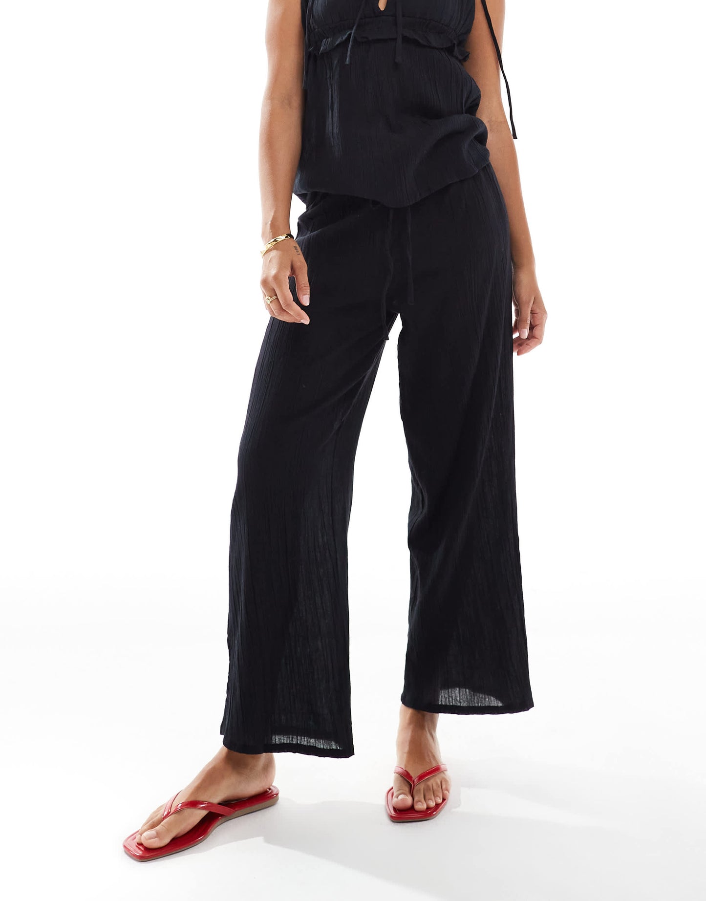 Esmee Exclusive drawstring beach trouser co-ord in black