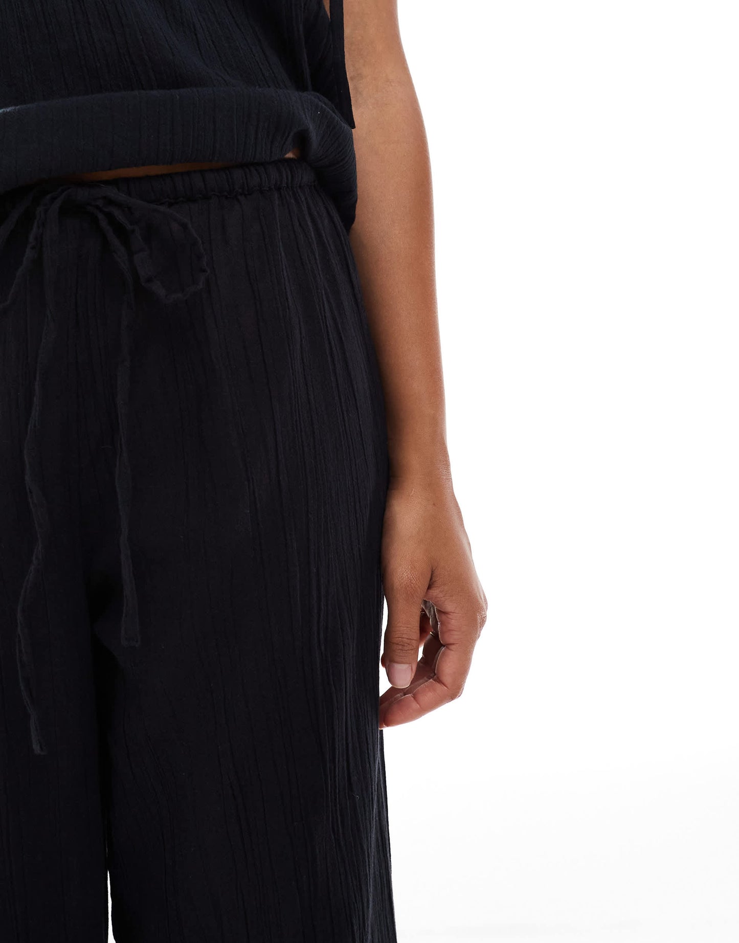 Esmee Exclusive drawstring beach trouser co-ord in black