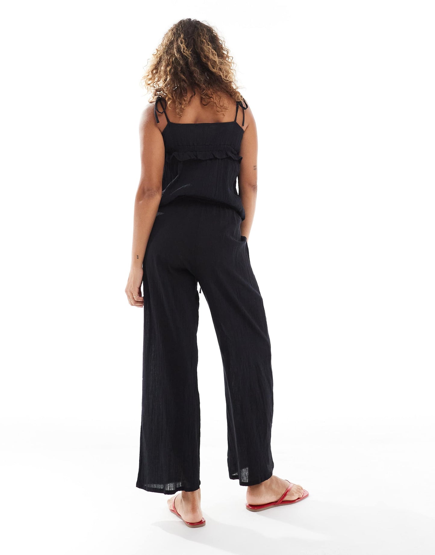 Esmee Exclusive drawstring beach trouser co-ord in black