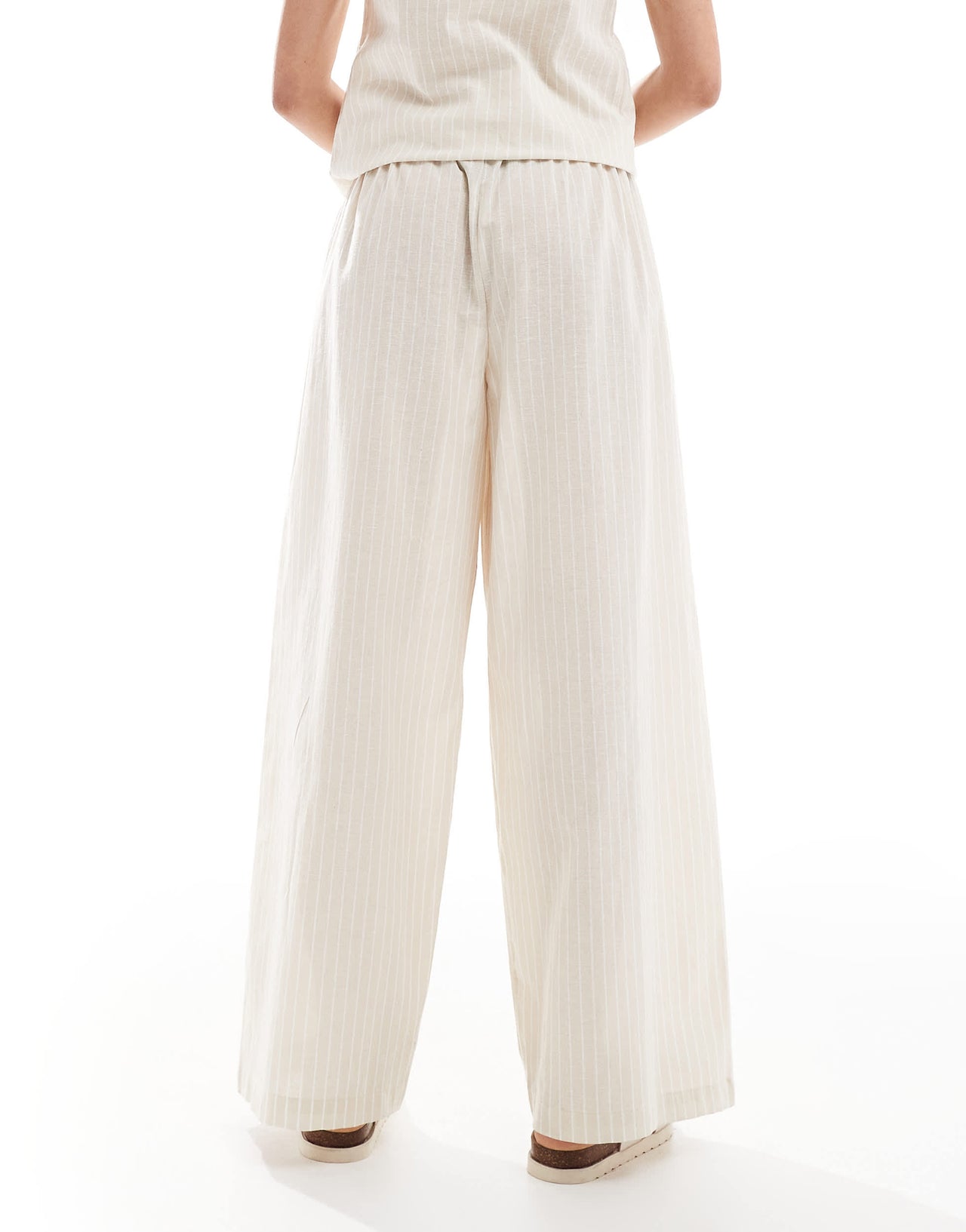 Esmee Exclusive beach trouser co-ord in beige and white stripe