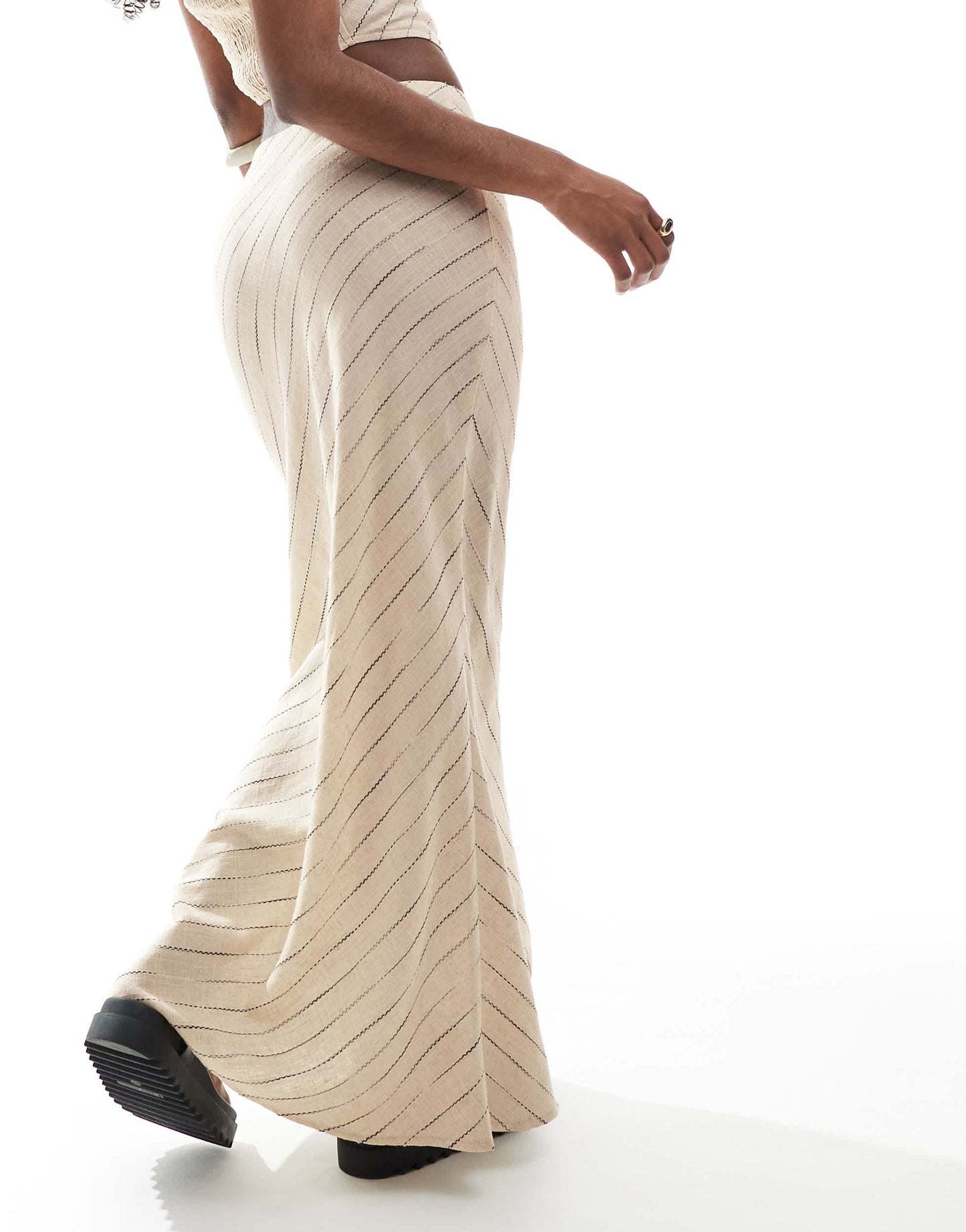 ASOS DESIGN linen look bias maxi skirt co-ord in natural stripe