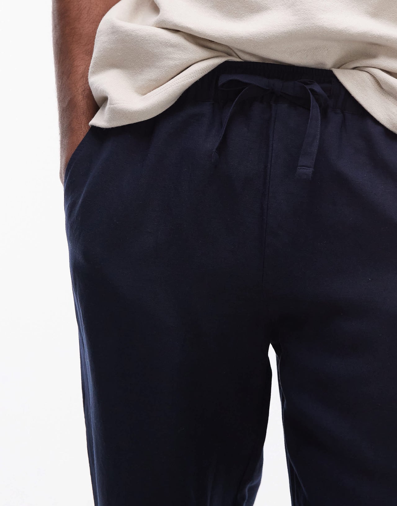 Topman wide leg linen trouser in navy