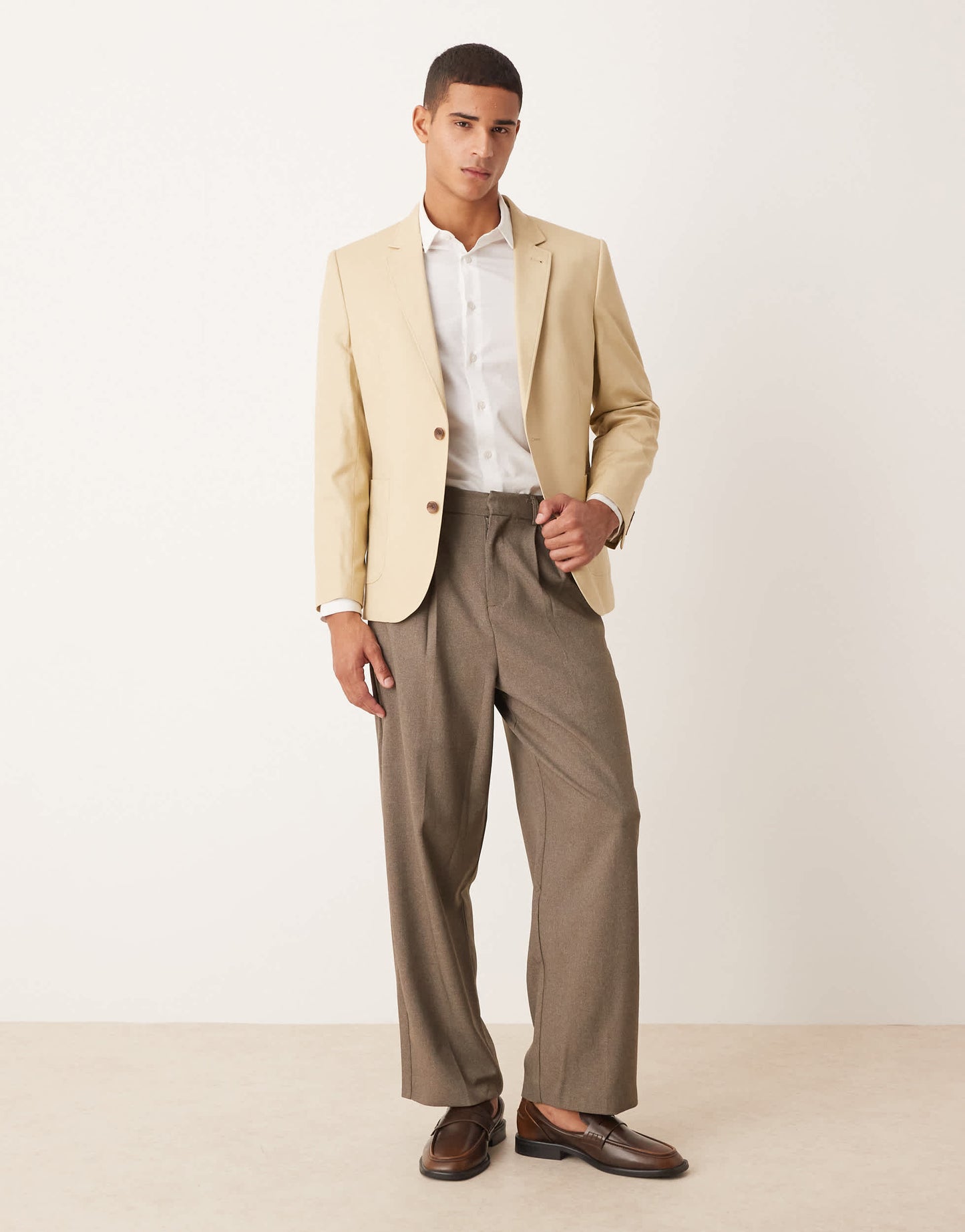 ASOS DESIGN slim cotton linen blend blazer in stone