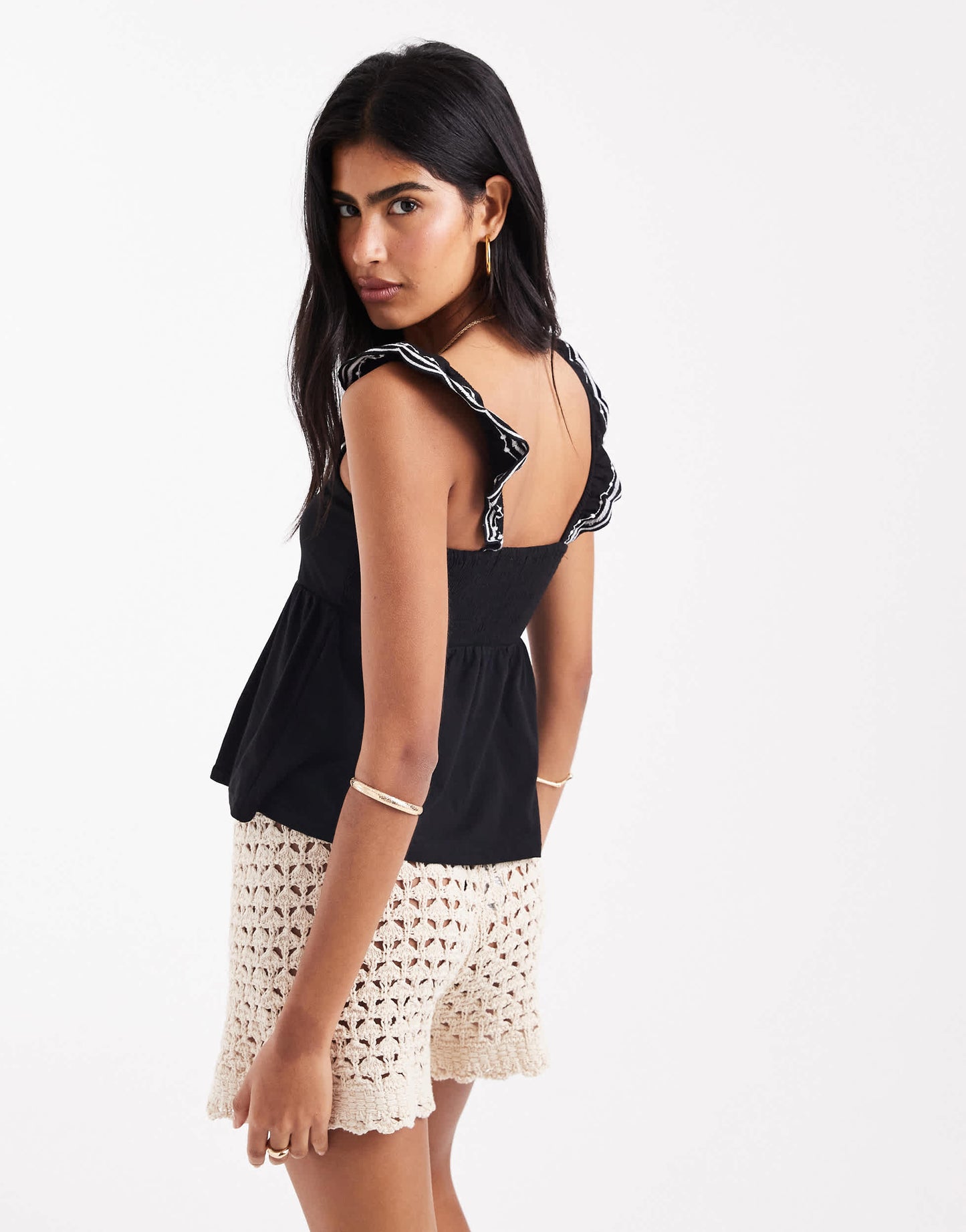 Miss Selfridge embroidered frill detail cami top