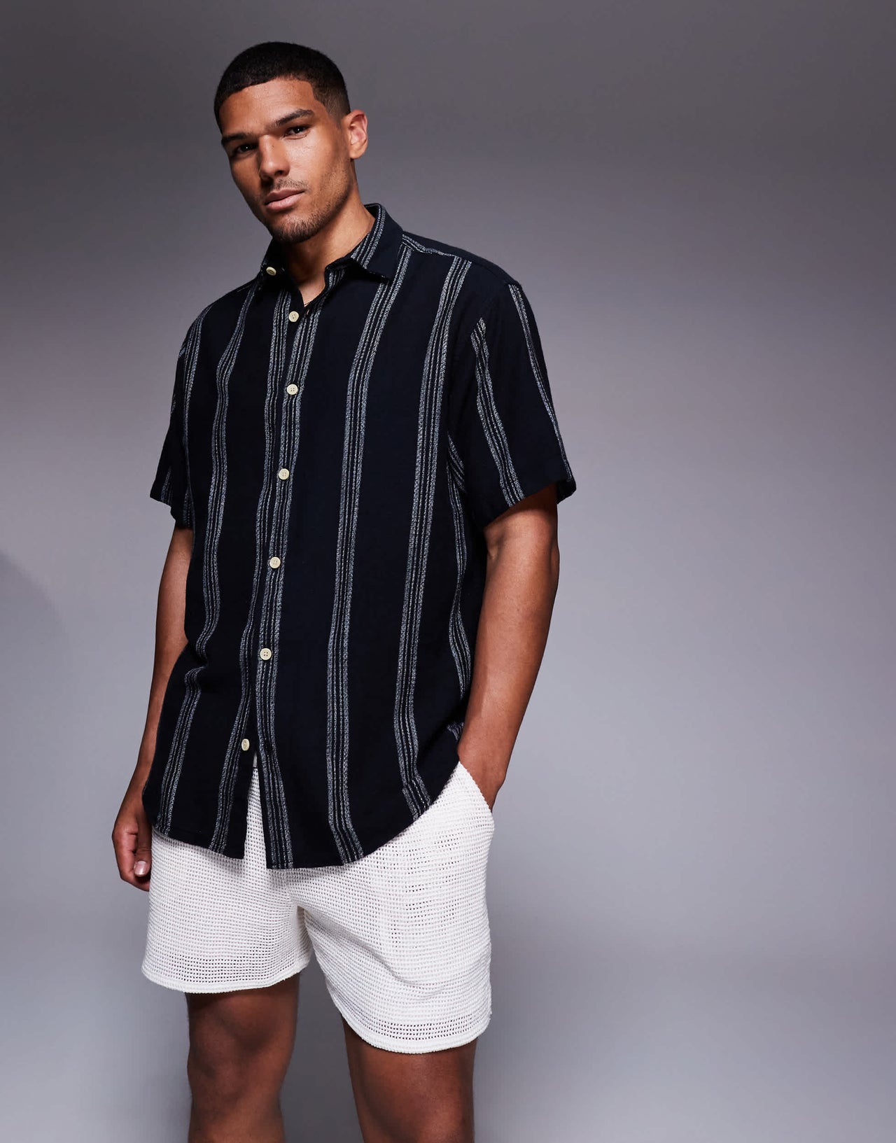 ADPT oversized short sleeve shirt in black stripe