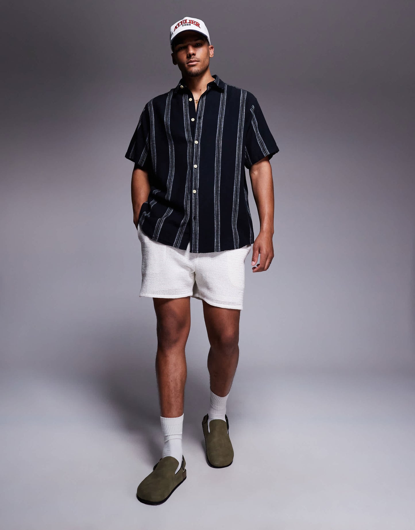 ADPT oversized short sleeve shirt in black stripe
