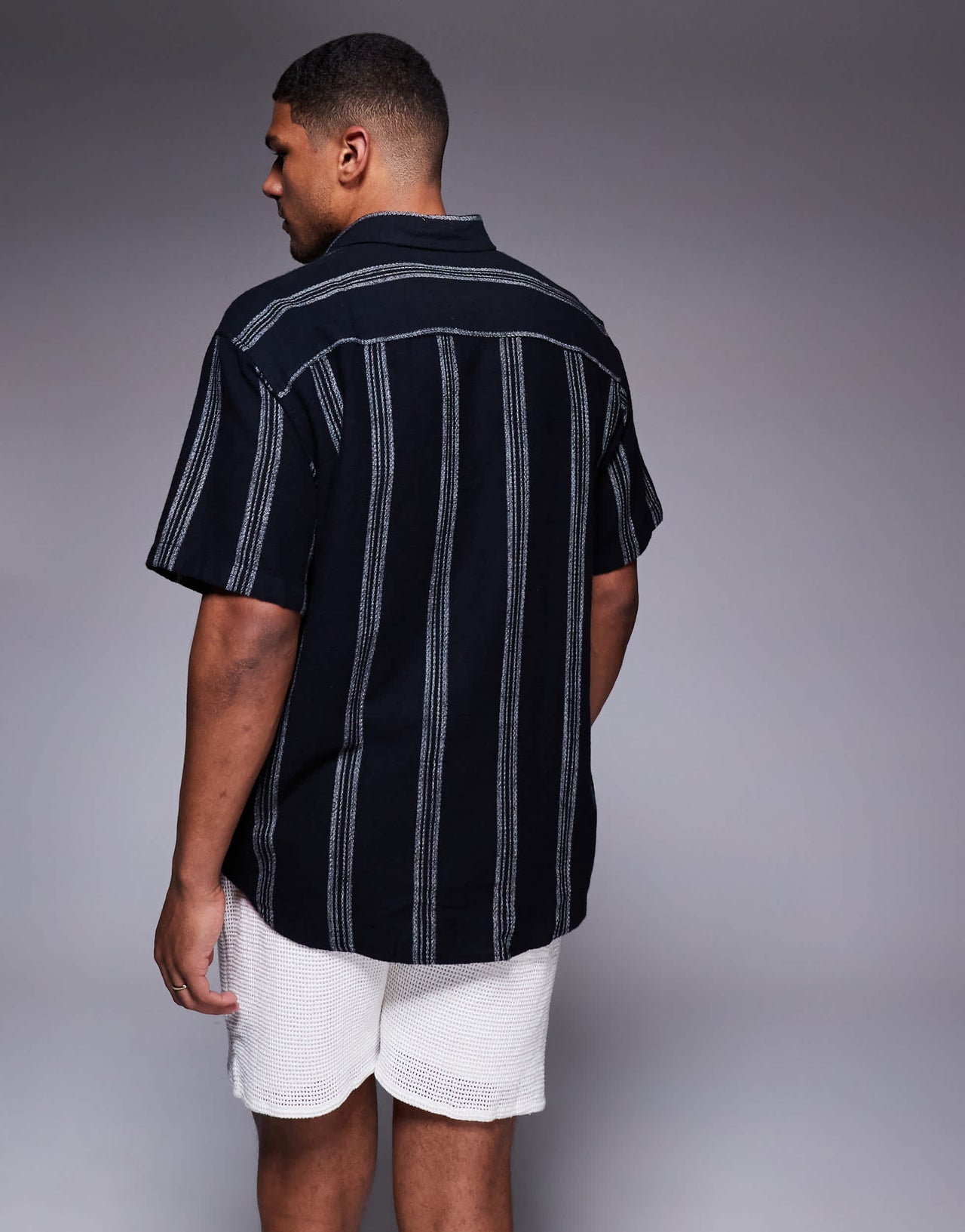 ADPT oversized short sleeve shirt in black stripe
