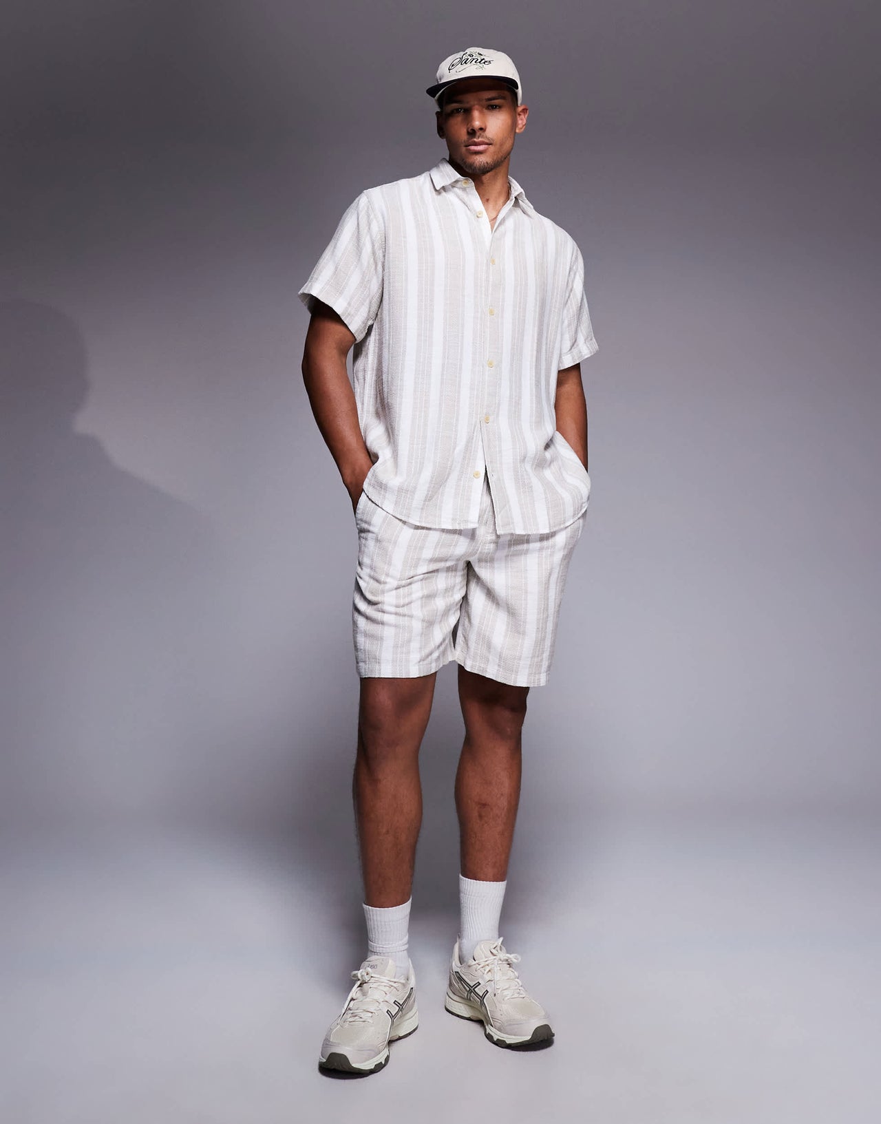 ADPT oversized texture shirt in cream stripe