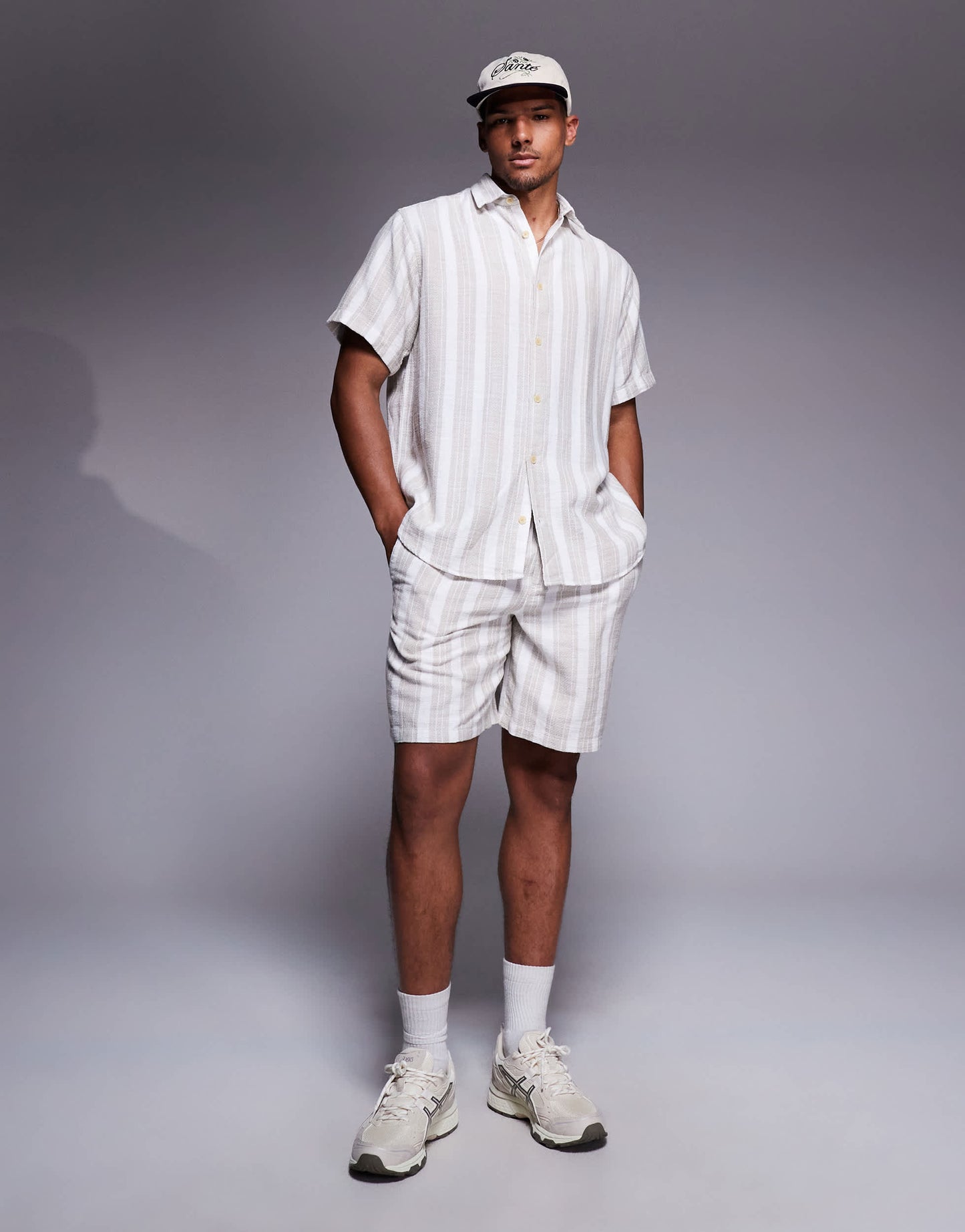 ADPT oversized texture shirt in cream stripe