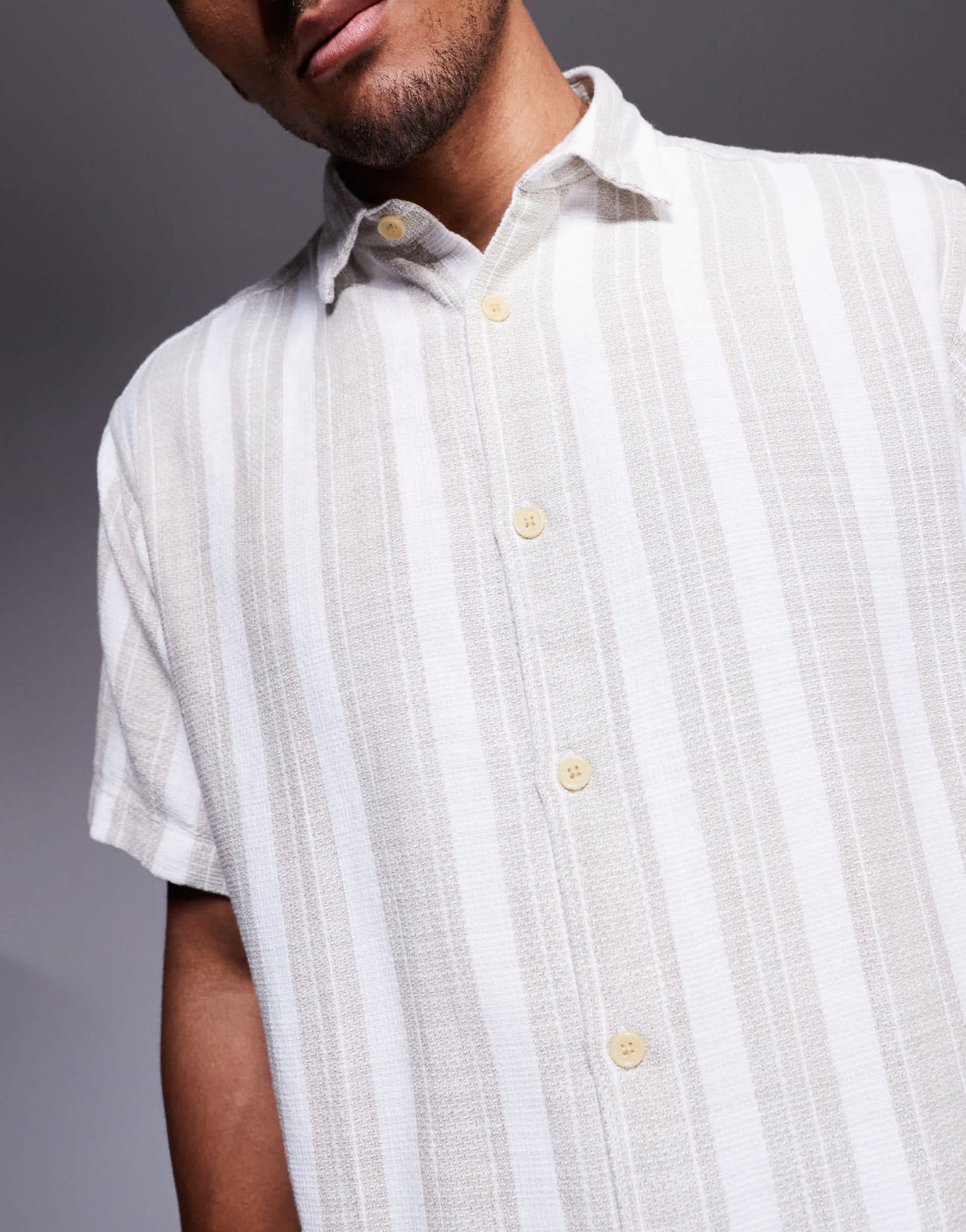 ADPT oversized texture shirt in cream stripe
