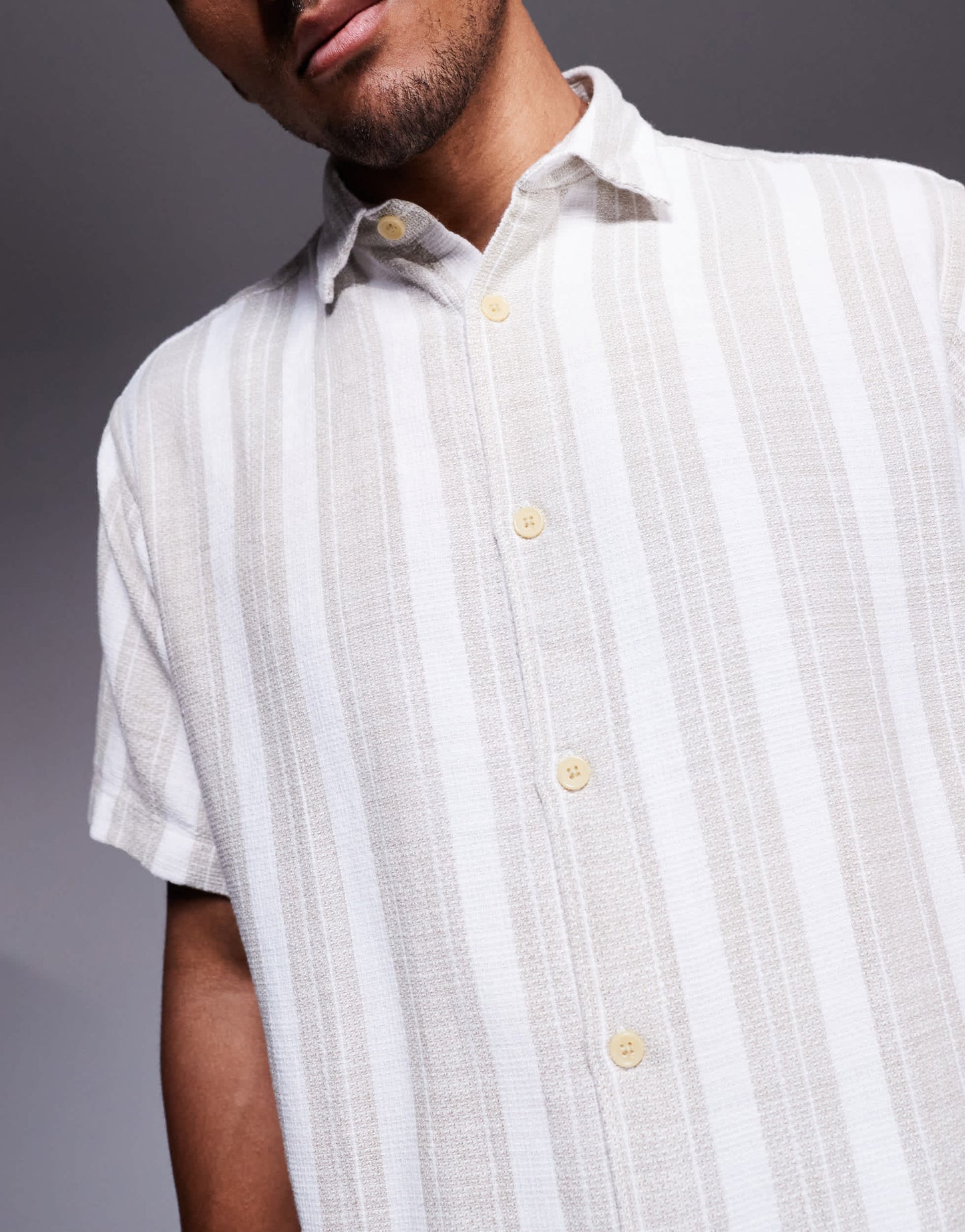 ADPT oversized texture shirt in cream stripe