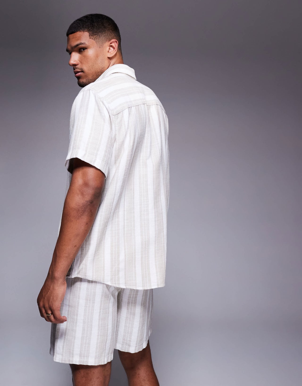 ADPT oversized texture shirt in cream stripe