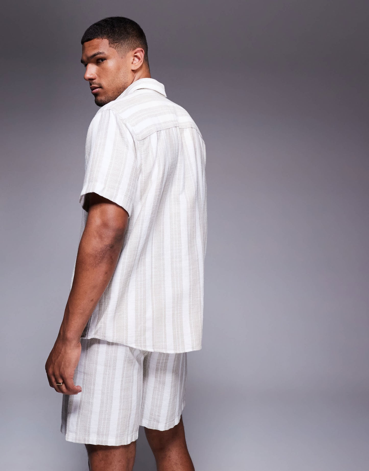ADPT oversized texture shirt in cream stripe