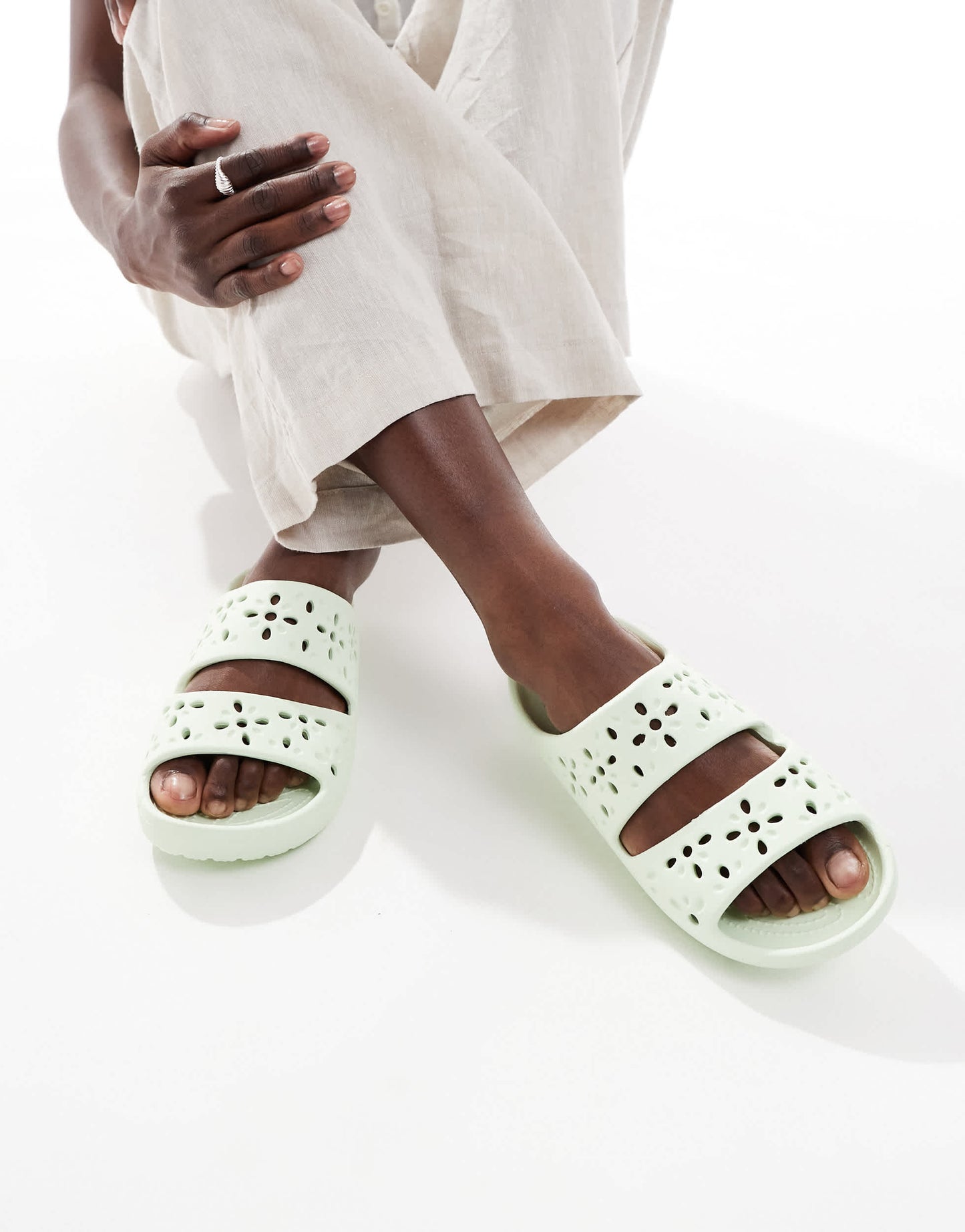 Crocs Classic floral cut out sandals in jade tint