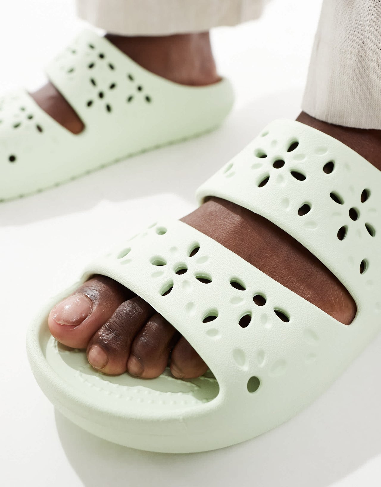 Crocs Classic floral cut out sandals in jade tint