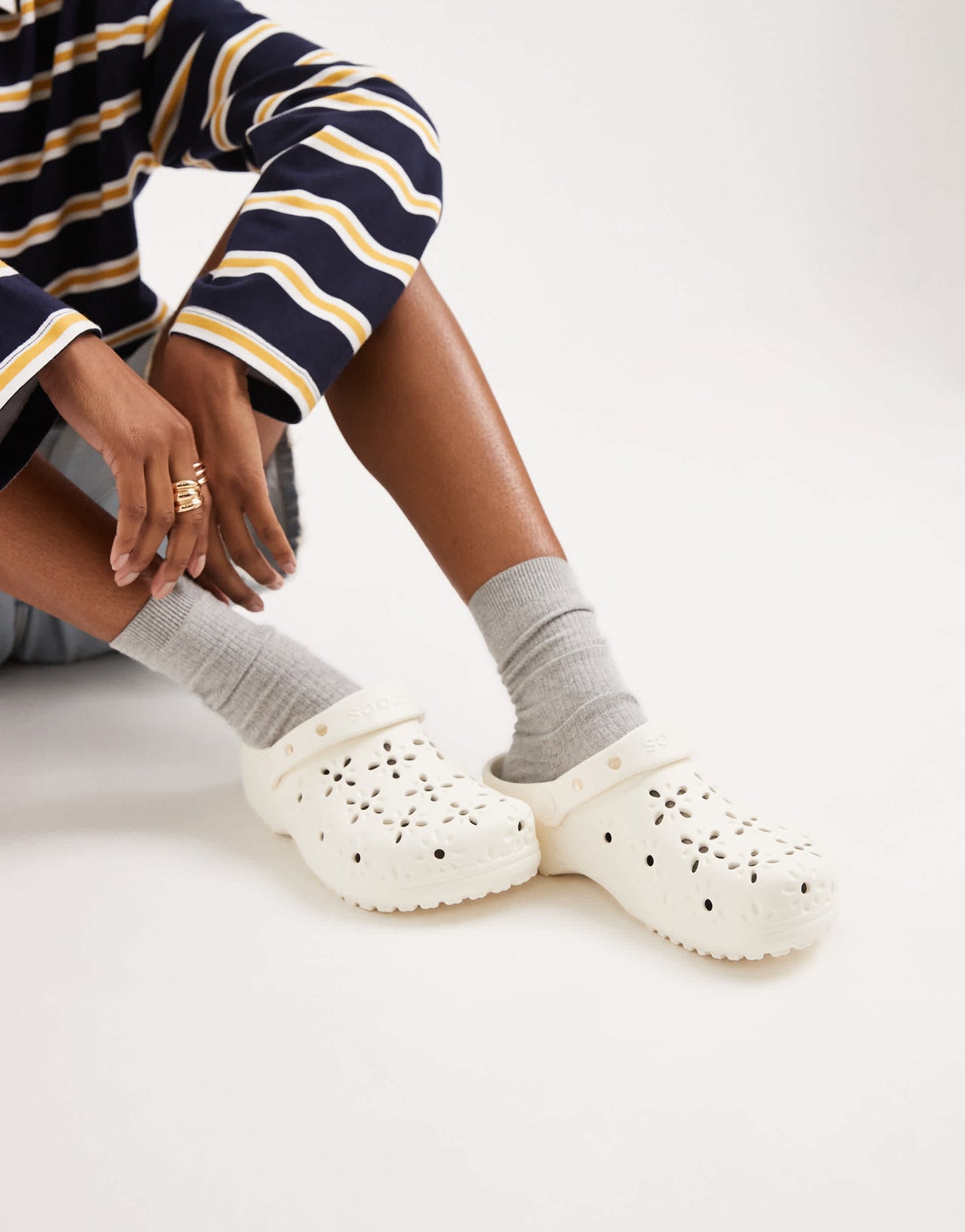 Crocs Classic floral cut out clogs in chalk