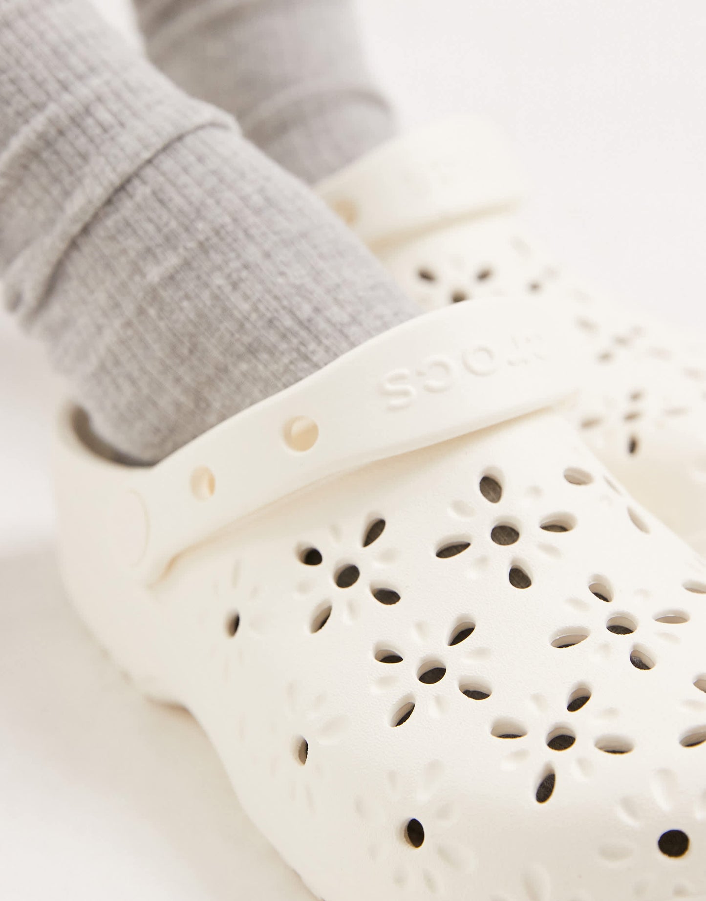 Crocs Classic floral cut out clogs in chalk