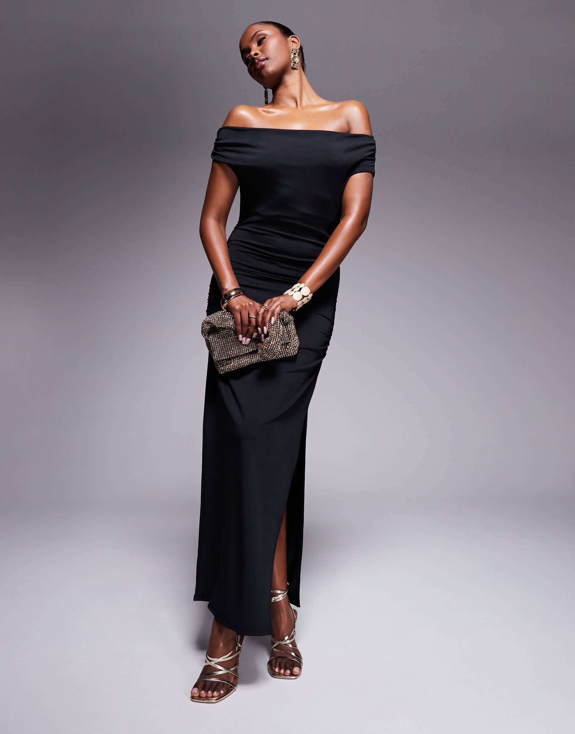 New Look bardot midi dress in black
