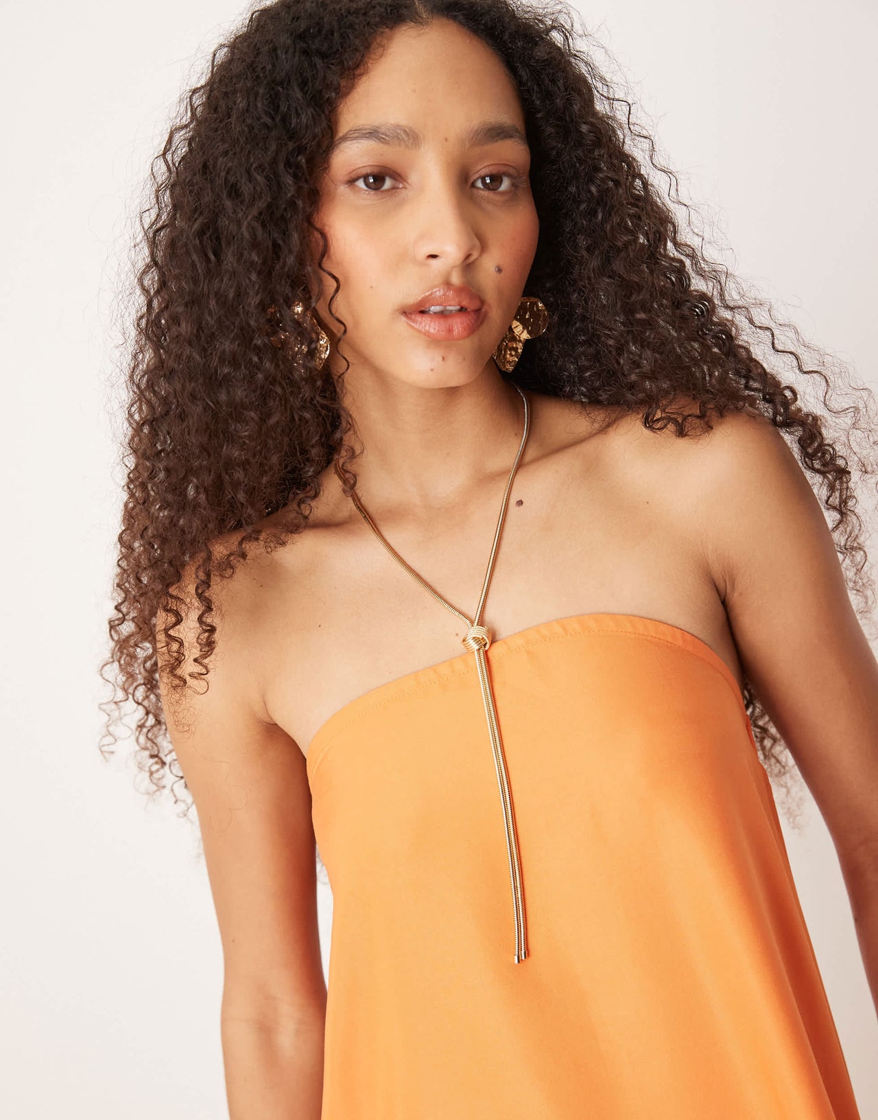 ASOS DESIGN cupro bandeau maxi dress in papaya