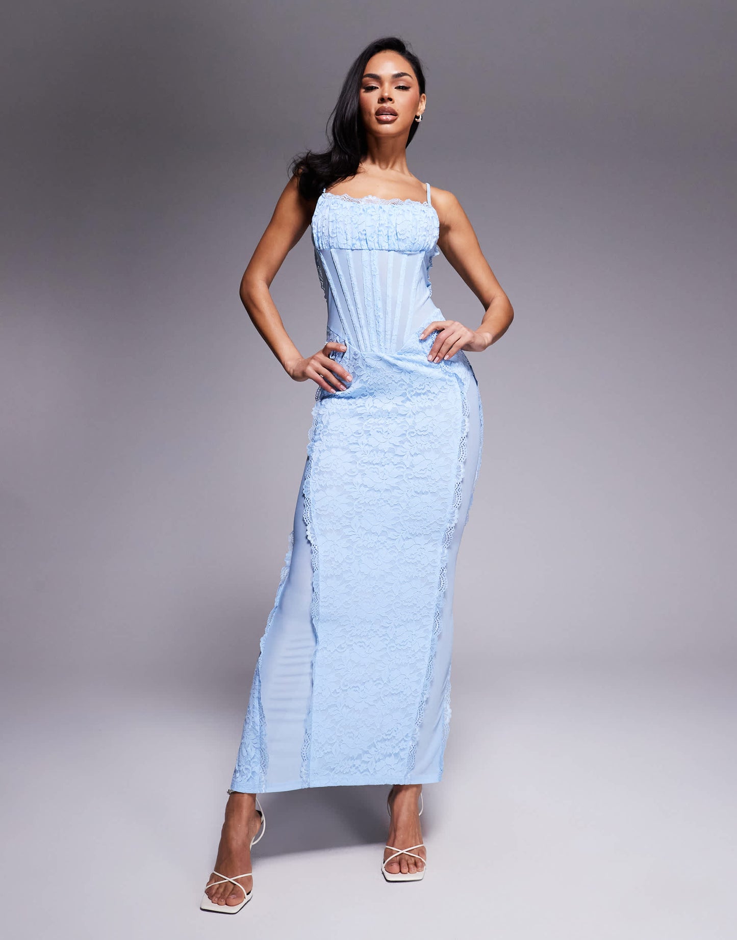 Murci exclusive lace corset detail cami maxi dress in baby blue