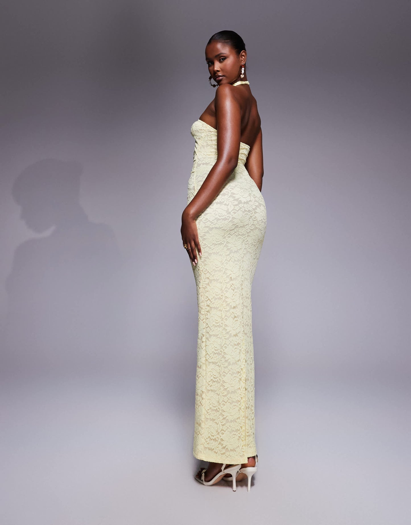 Murci exclusive lace halterneck cut out maxi dress in yellow