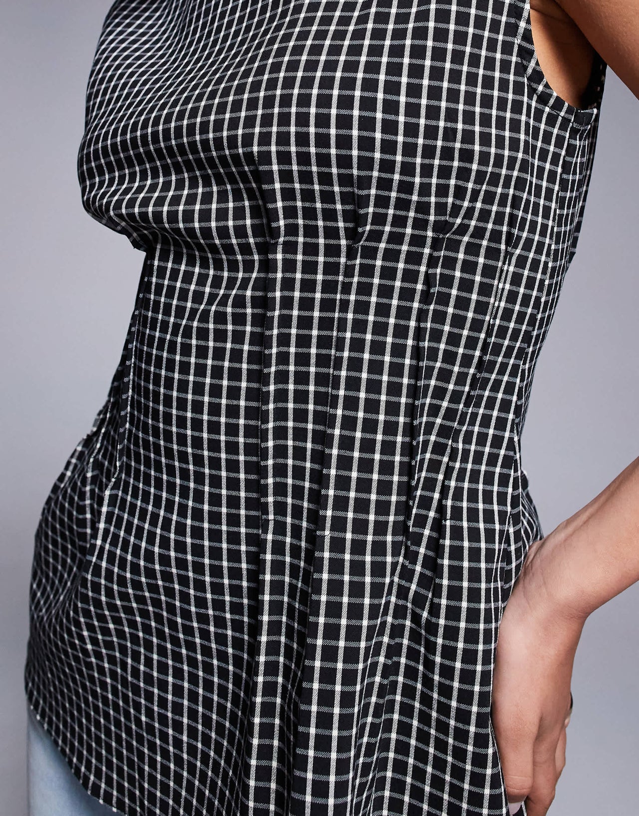 River Island pintuck check poplin top in black