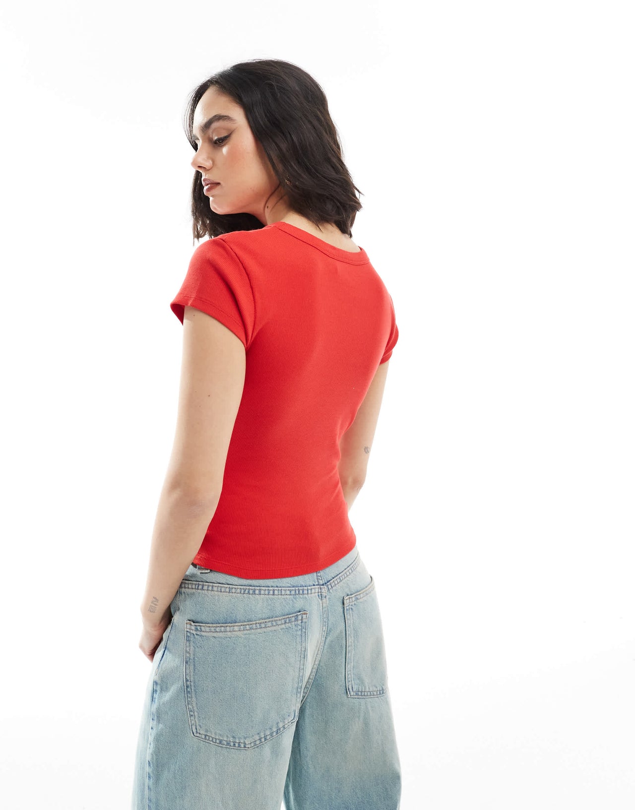 ASOS DESIGN rib baby tee with soleil graphic in red
