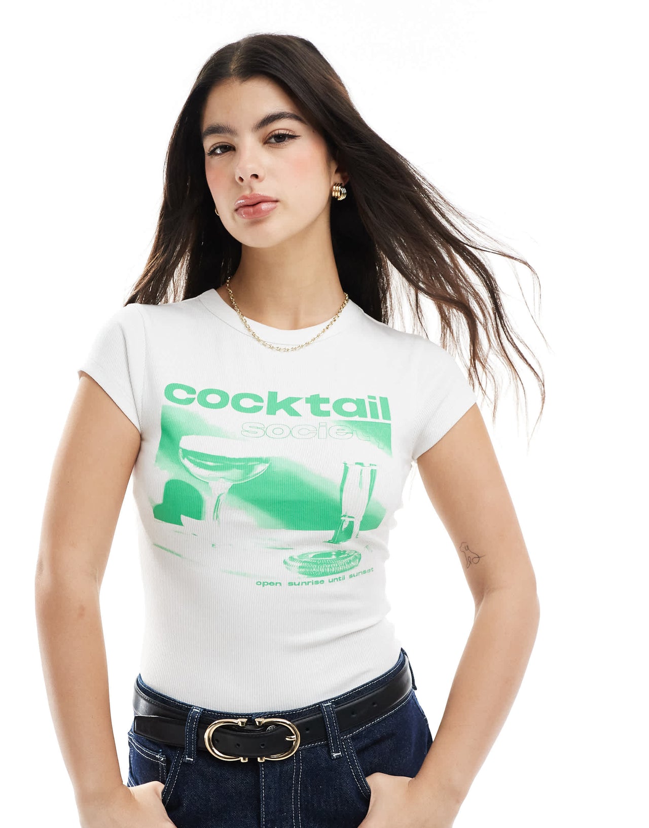 ASOS DESIGN baby tee with cocktail graphic in white