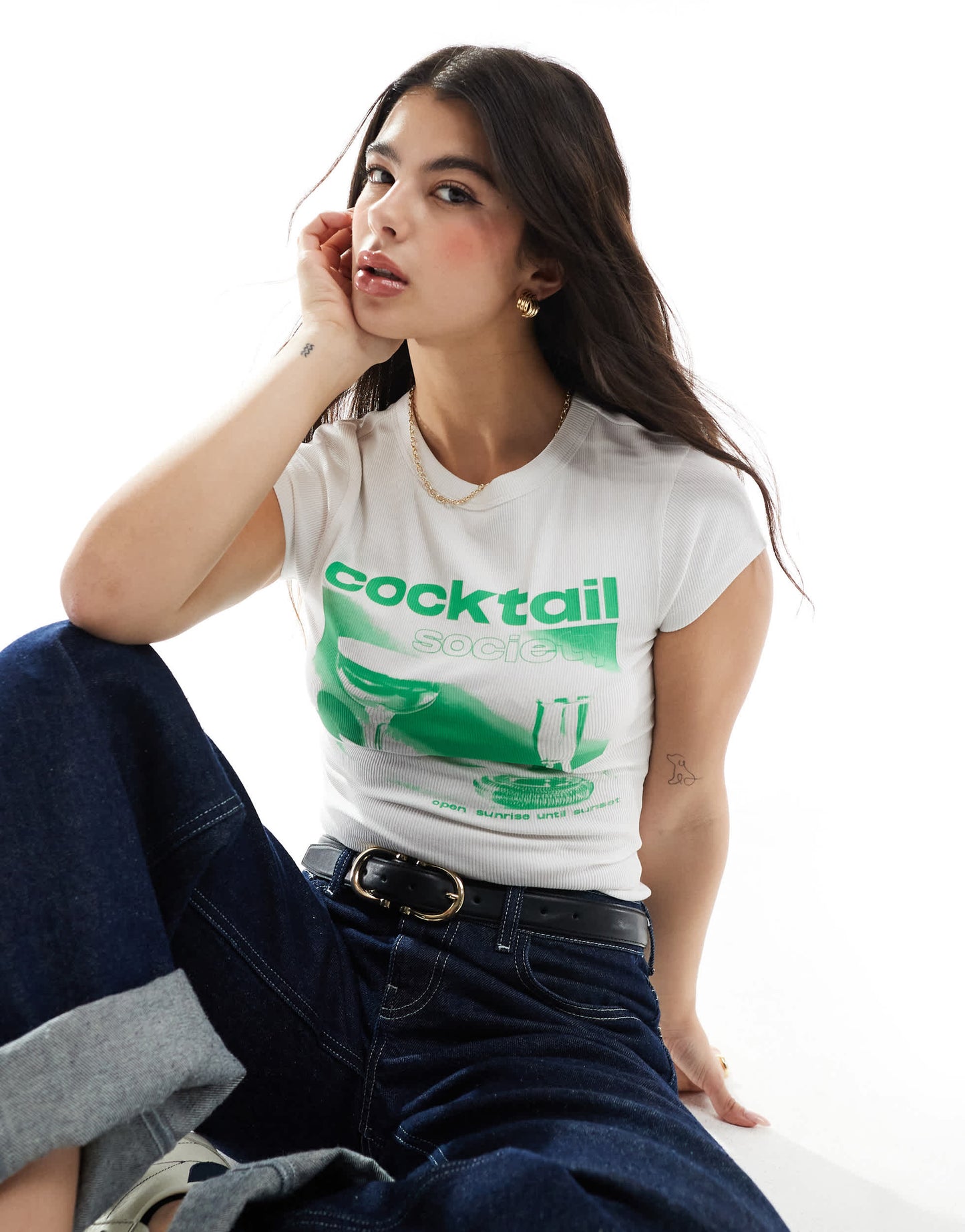 ASOS DESIGN baby tee with cocktail graphic in white
