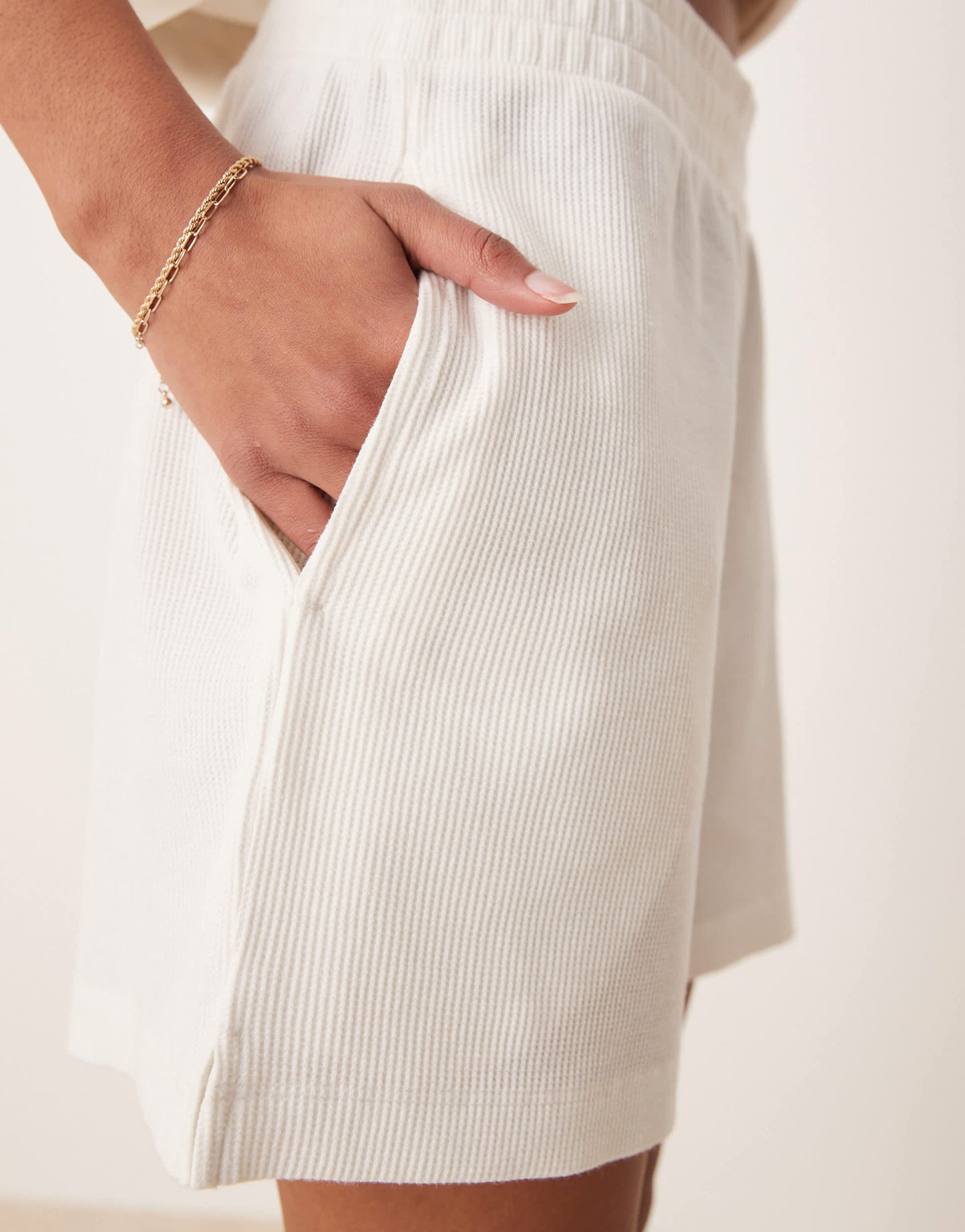 ASOS DESIGN longline waffle short in cream