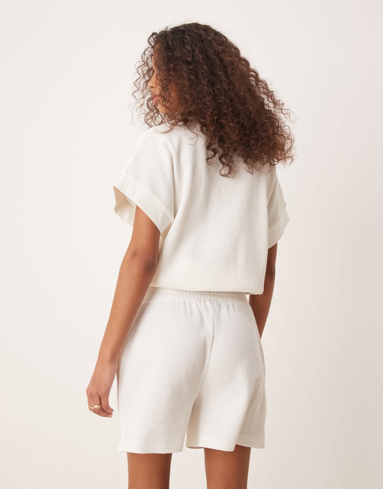 ASOS DESIGN longline waffle short in cream