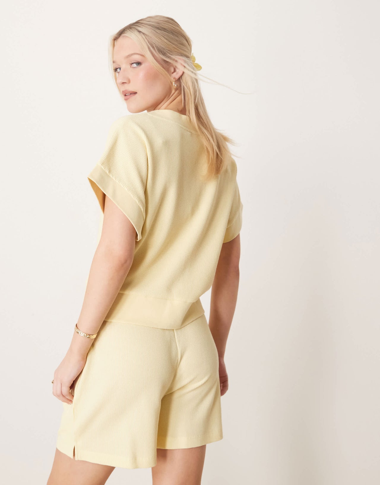 ASOS DESIGN longline waffle short in lemon