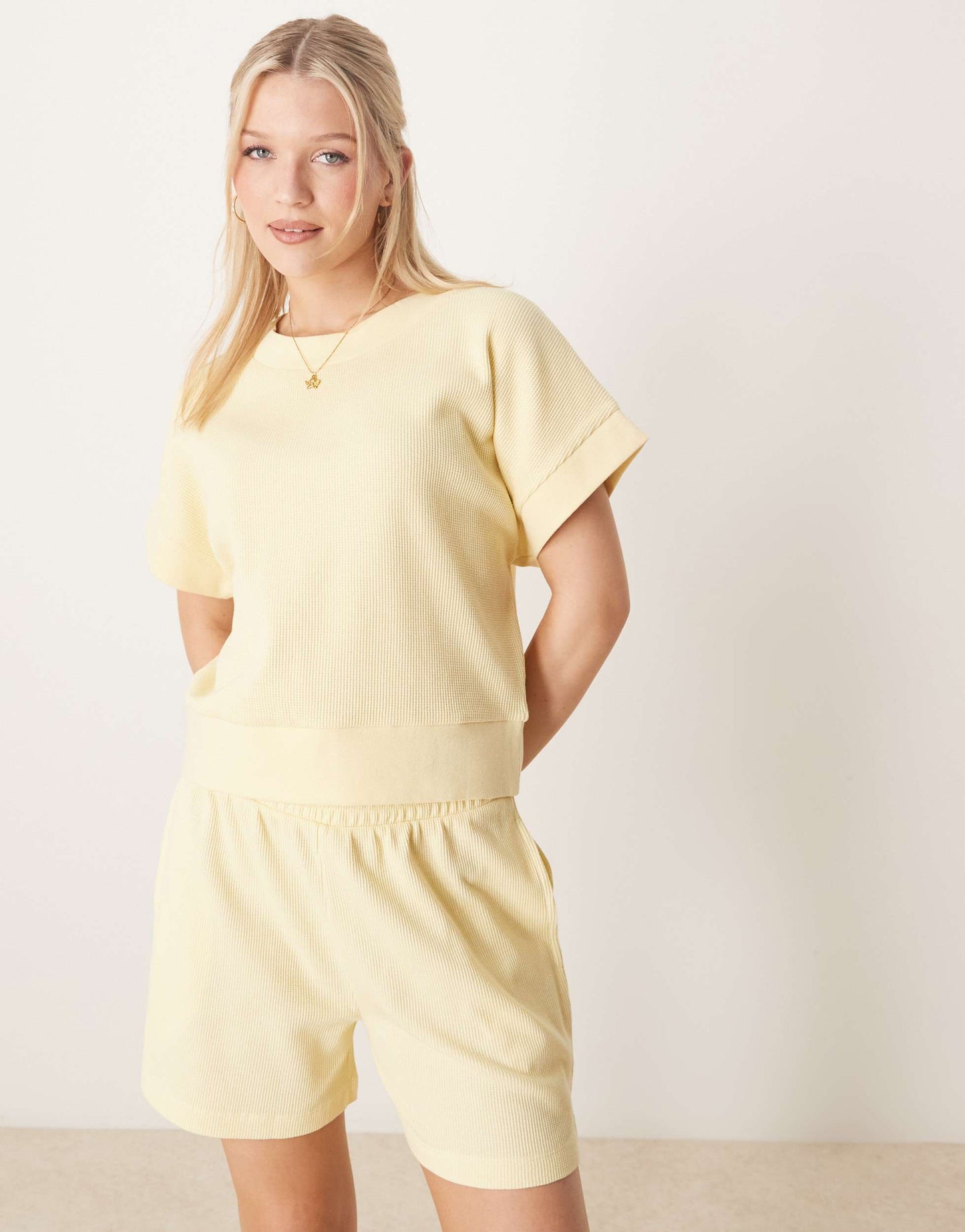 ASOS DESIGN longline waffle short in lemon