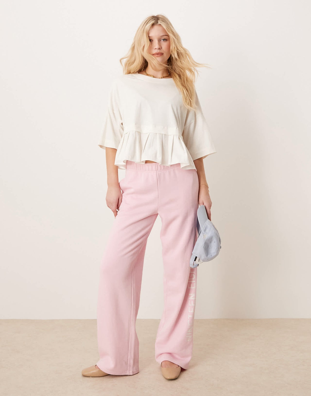 ASOS DESIGN cropped tee with poplin skirt hem in cream