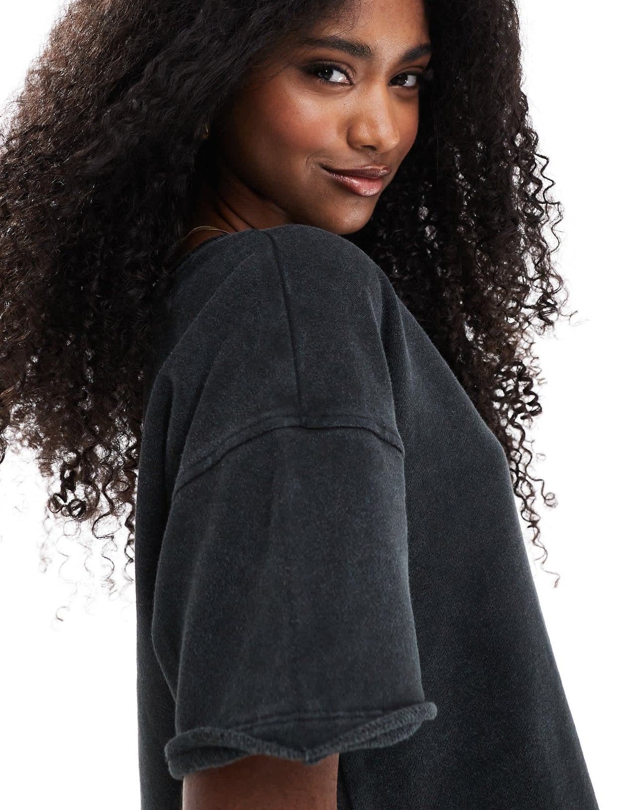 ASOS DESIGN raw edge loop back boxy t-shirt in washed charcoal