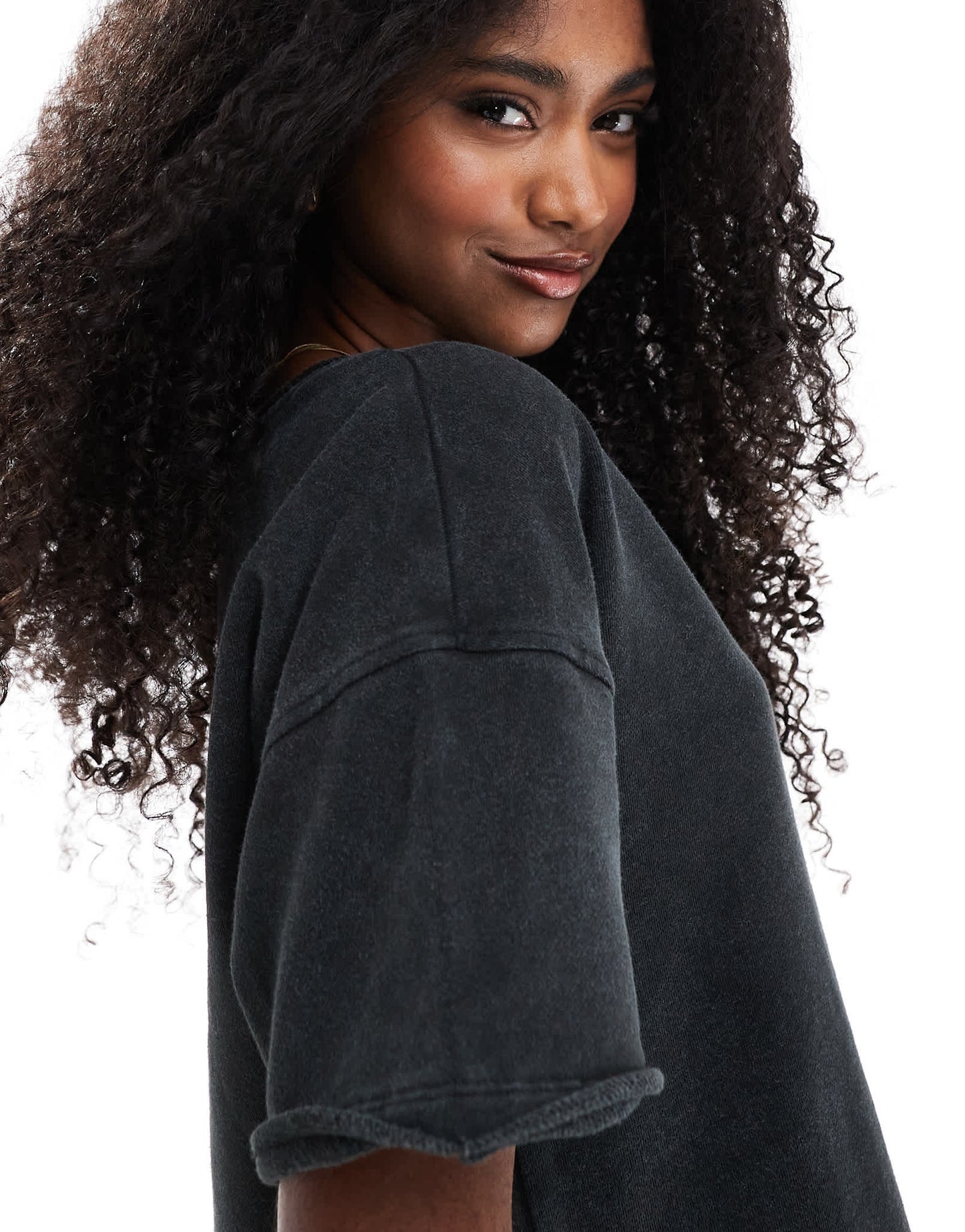 ASOS DESIGN raw edge loop back boxy t-shirt in washed charcoal