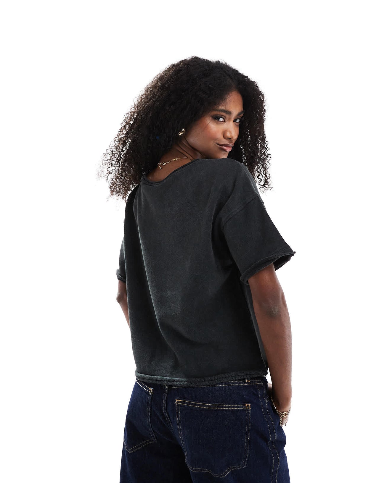 ASOS DESIGN raw edge loop back boxy t-shirt in washed charcoal