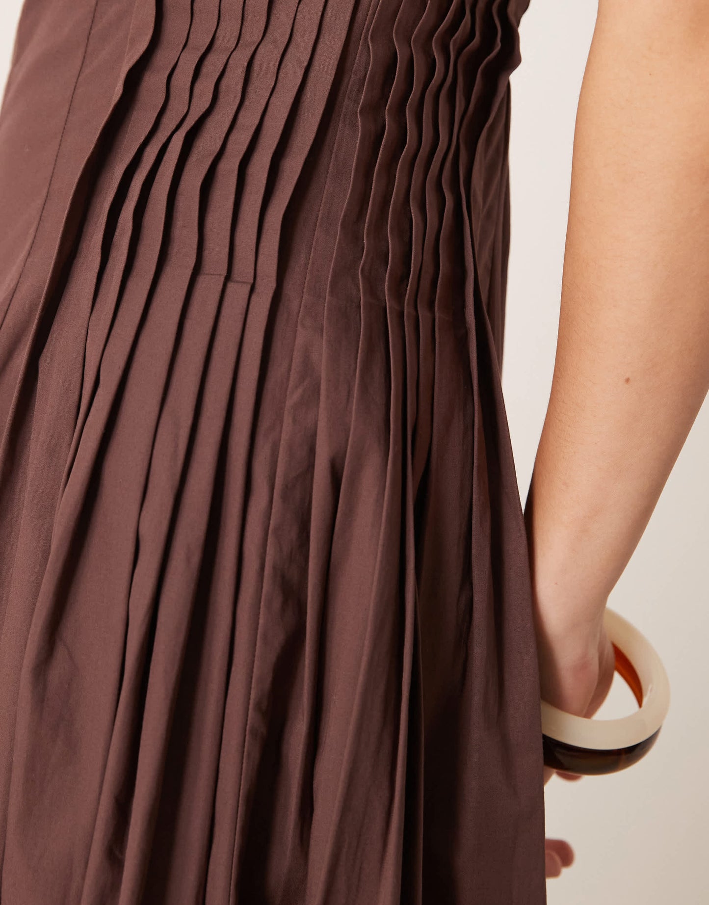 ASOS DESIGN scoop neck pleat waist midi sundress in chocolate