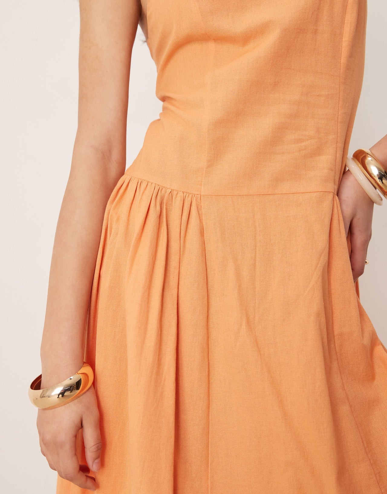 ASOS DESIGN square neck dropped waist midi sundress in papaya